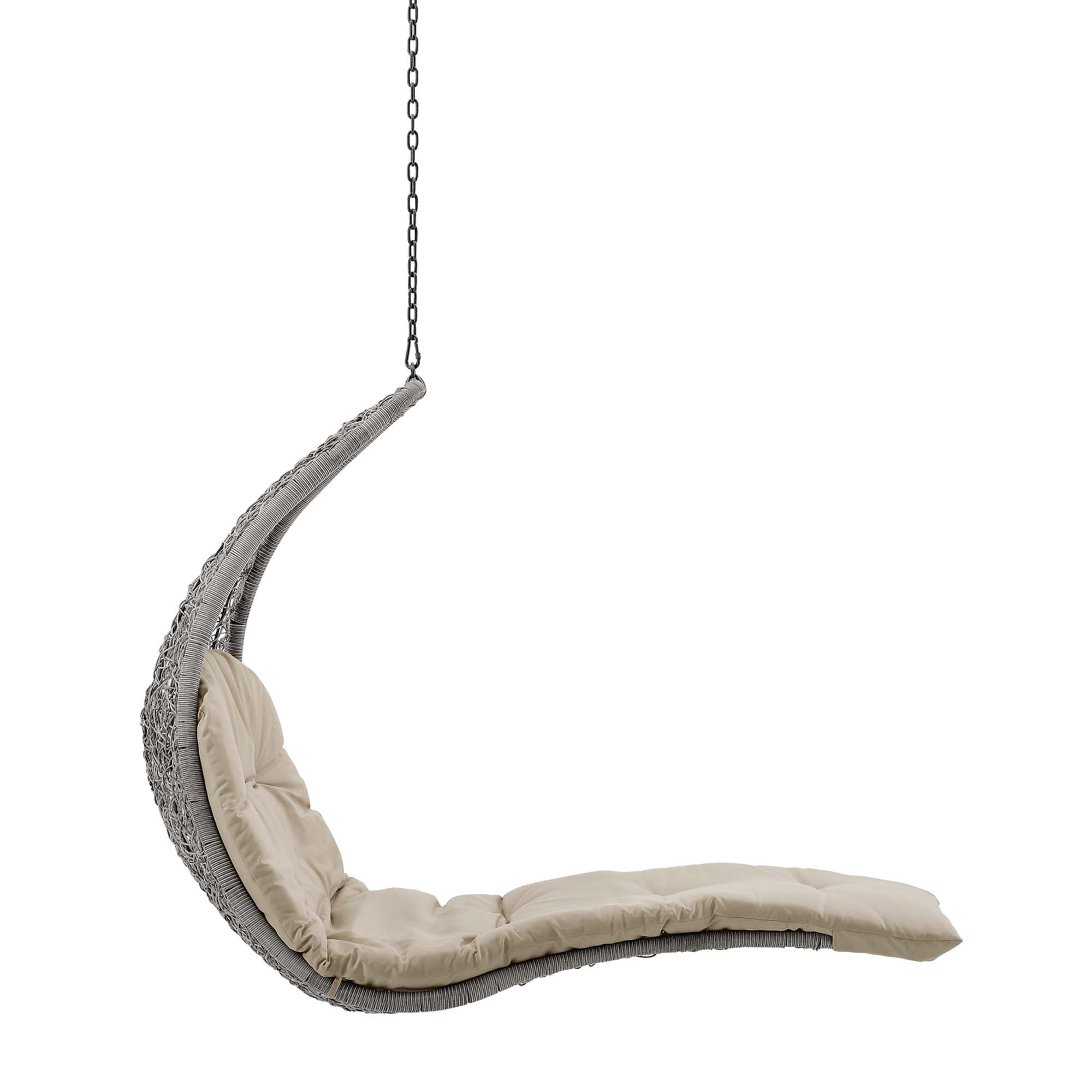 Landscape Hanging Chaise Lounge Outdoor Patio Swing Chair, Light Gray Beige