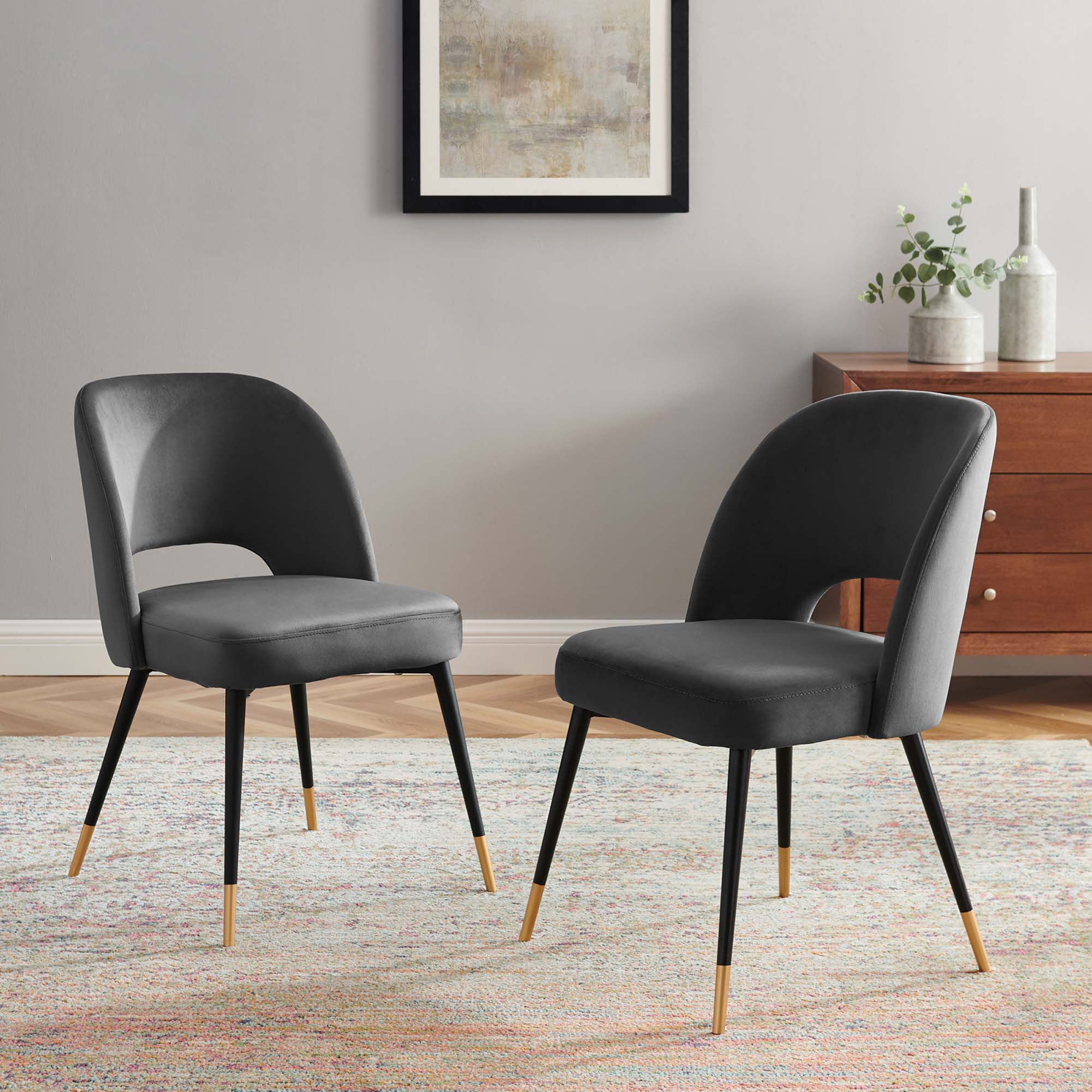 Rouse Performance Velvet Dining Side Chairs Set of 2, Charcoal
