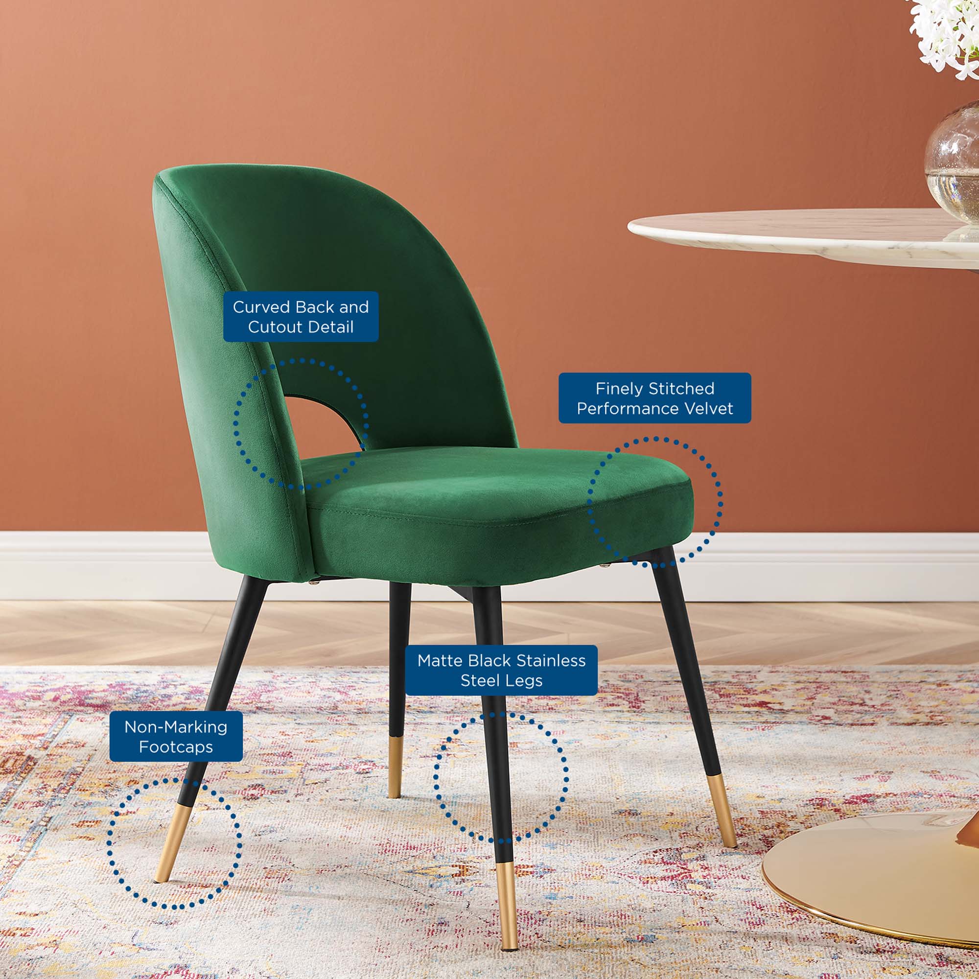 Rouse Performance Velvet Dining Side Chairs Set of 2, Emerald