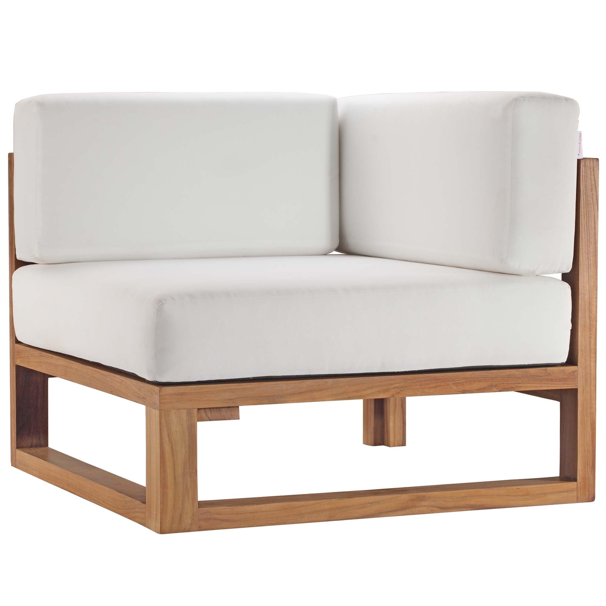 Upland 5-Piece Outdoor Patio Teak Wood Sectional Sofa Set, Natural White