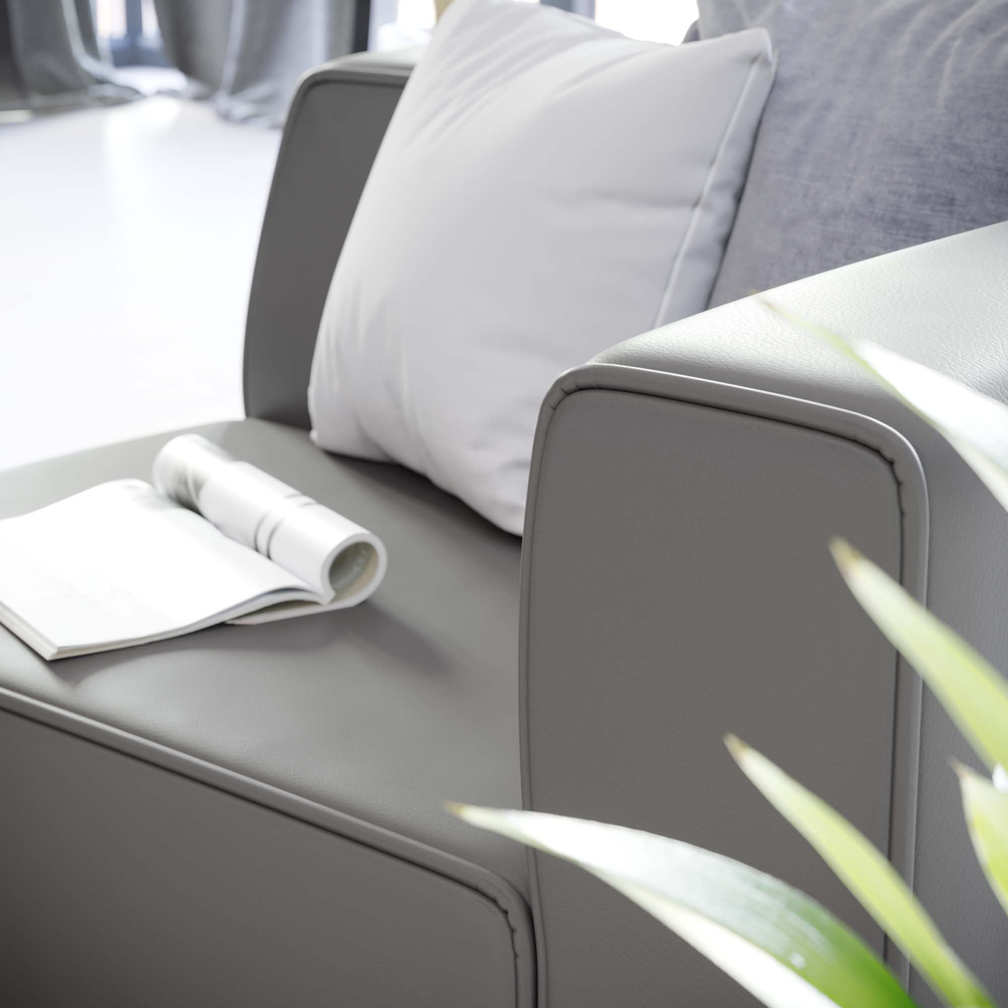 Mingle Vegan Leather Right-Arm Chair, Gray