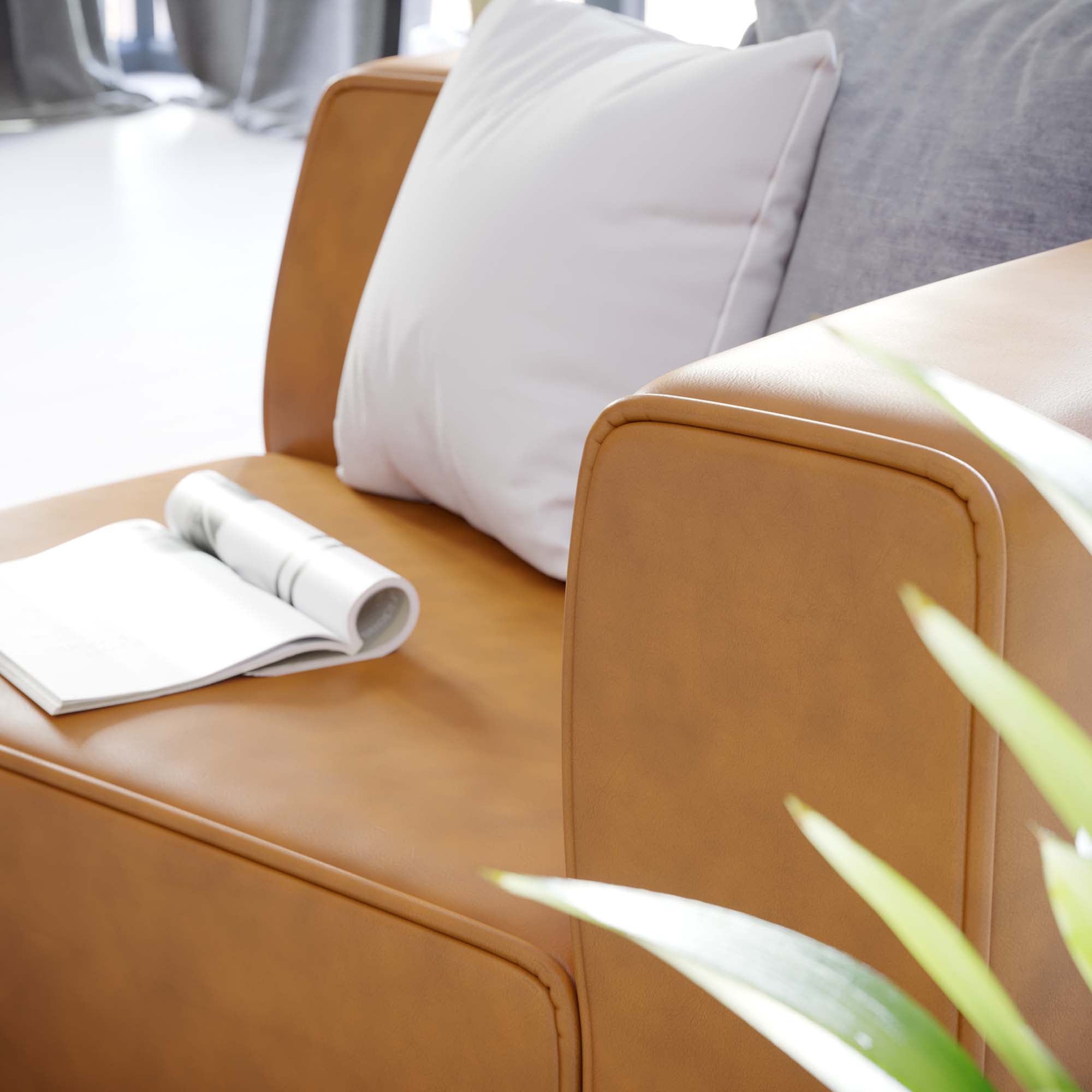 Mingle Vegan Leather Right-Arm Chair, Tan