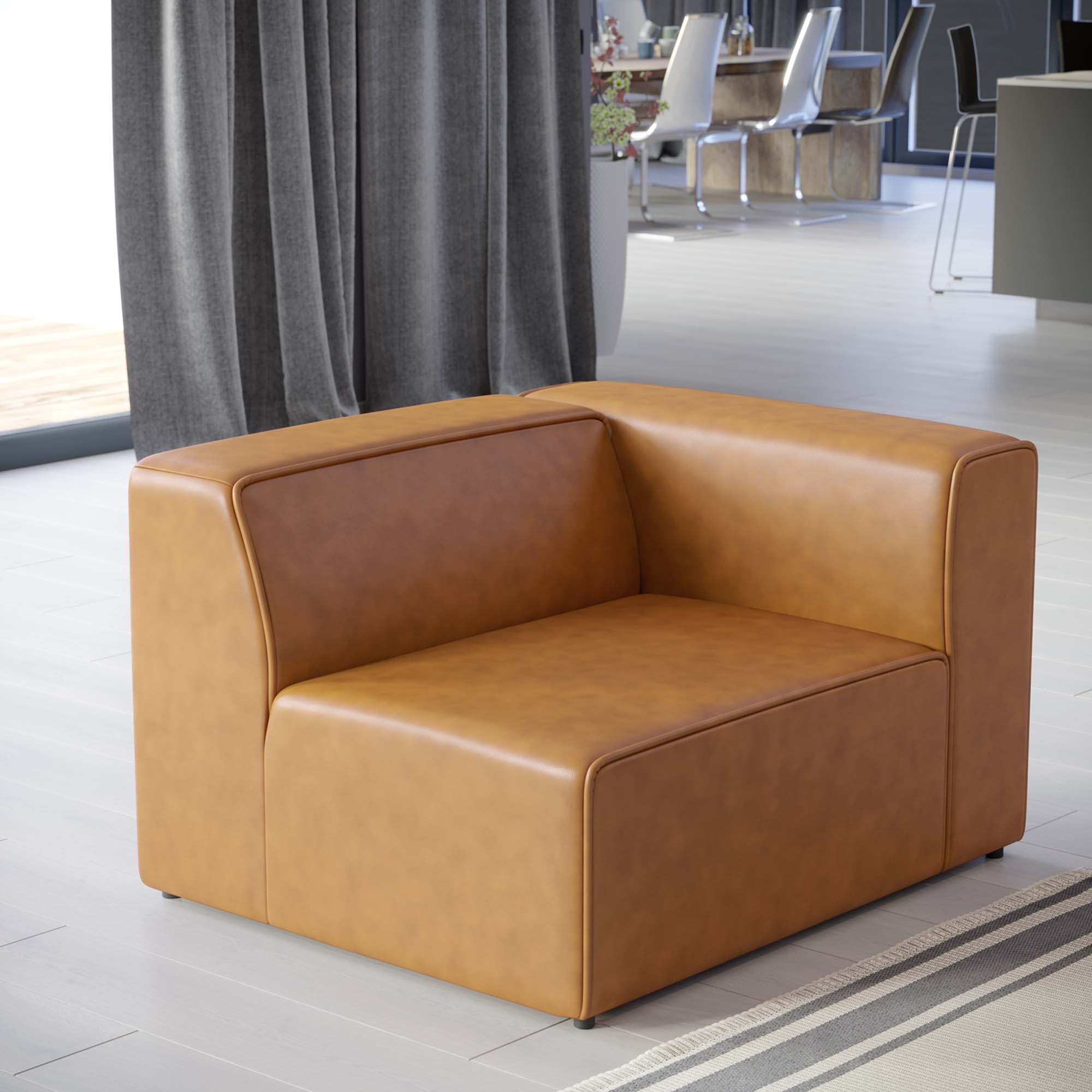 Mingle Vegan Leather Right-Arm Chair, Tan