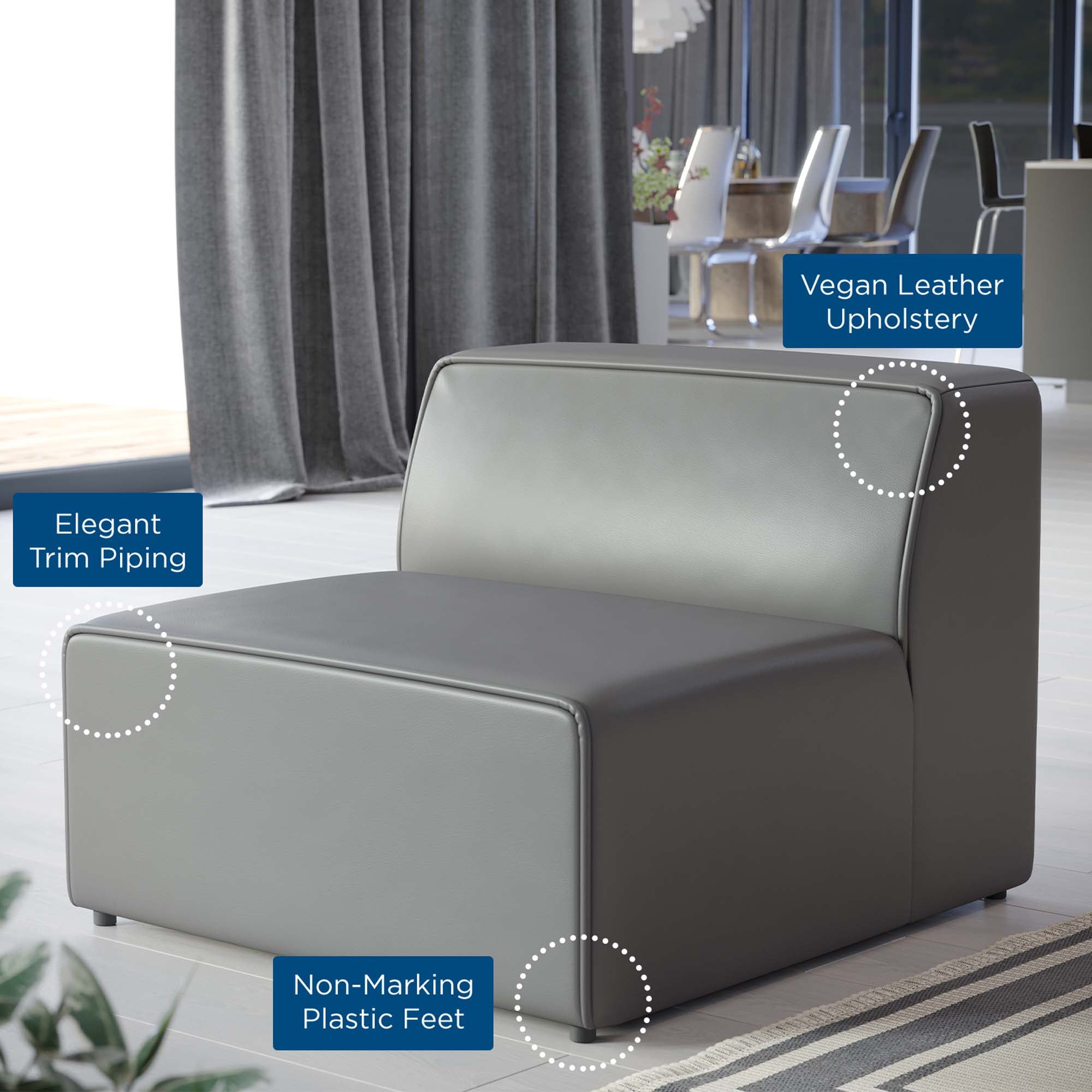 Mingle Vegan Leather Armless Chair, Gray