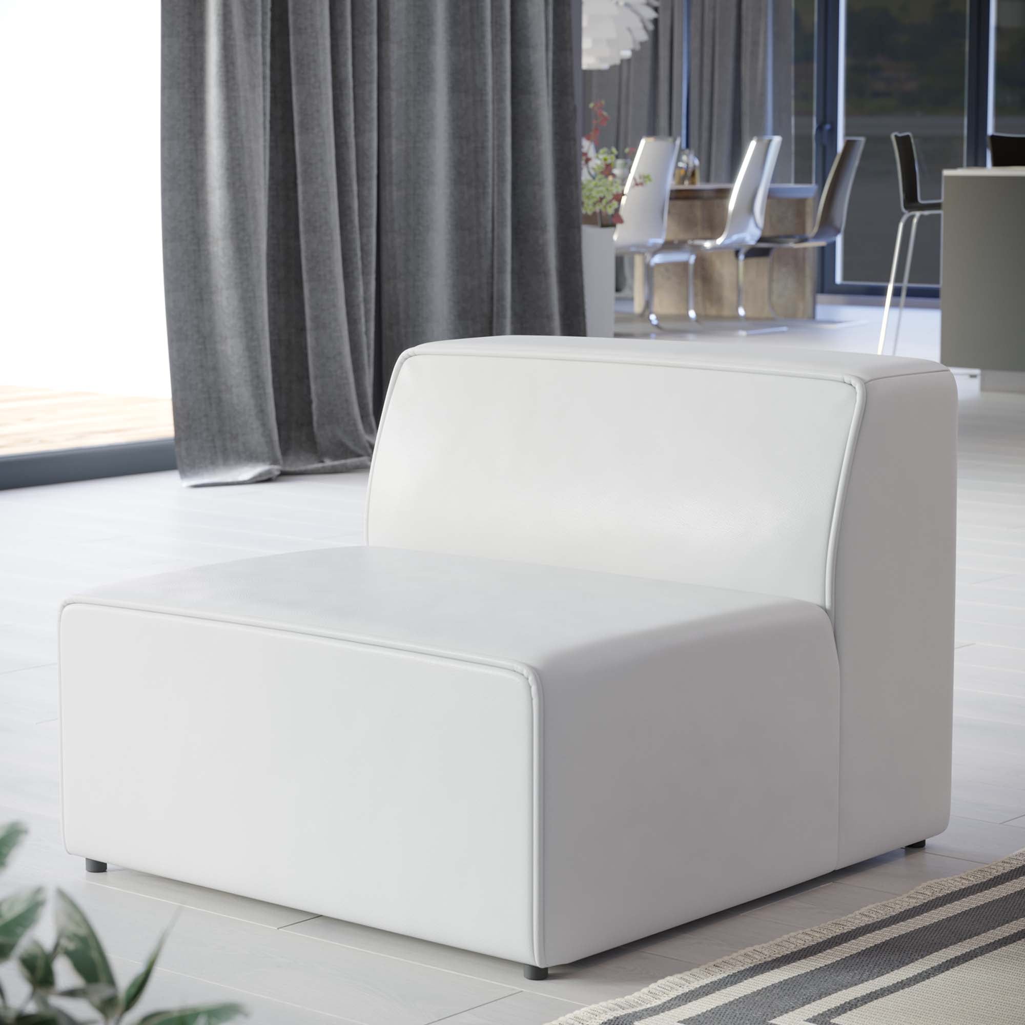 Mingle Vegan Leather Armless Chair, White