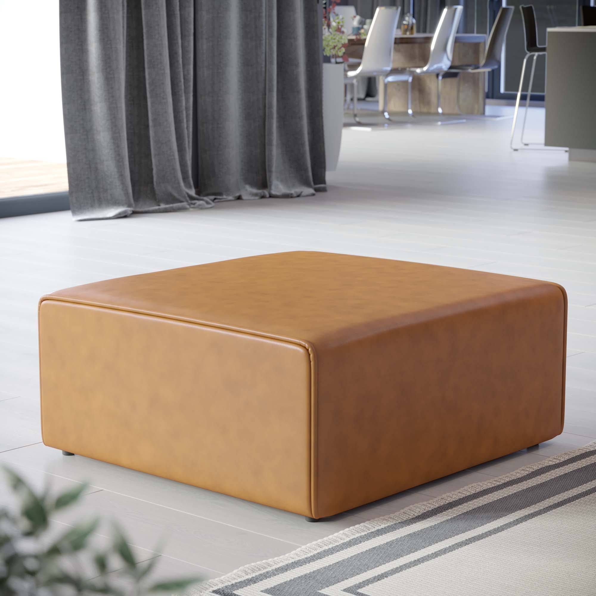 Mingle Vegan Leather Ottoman, Tan