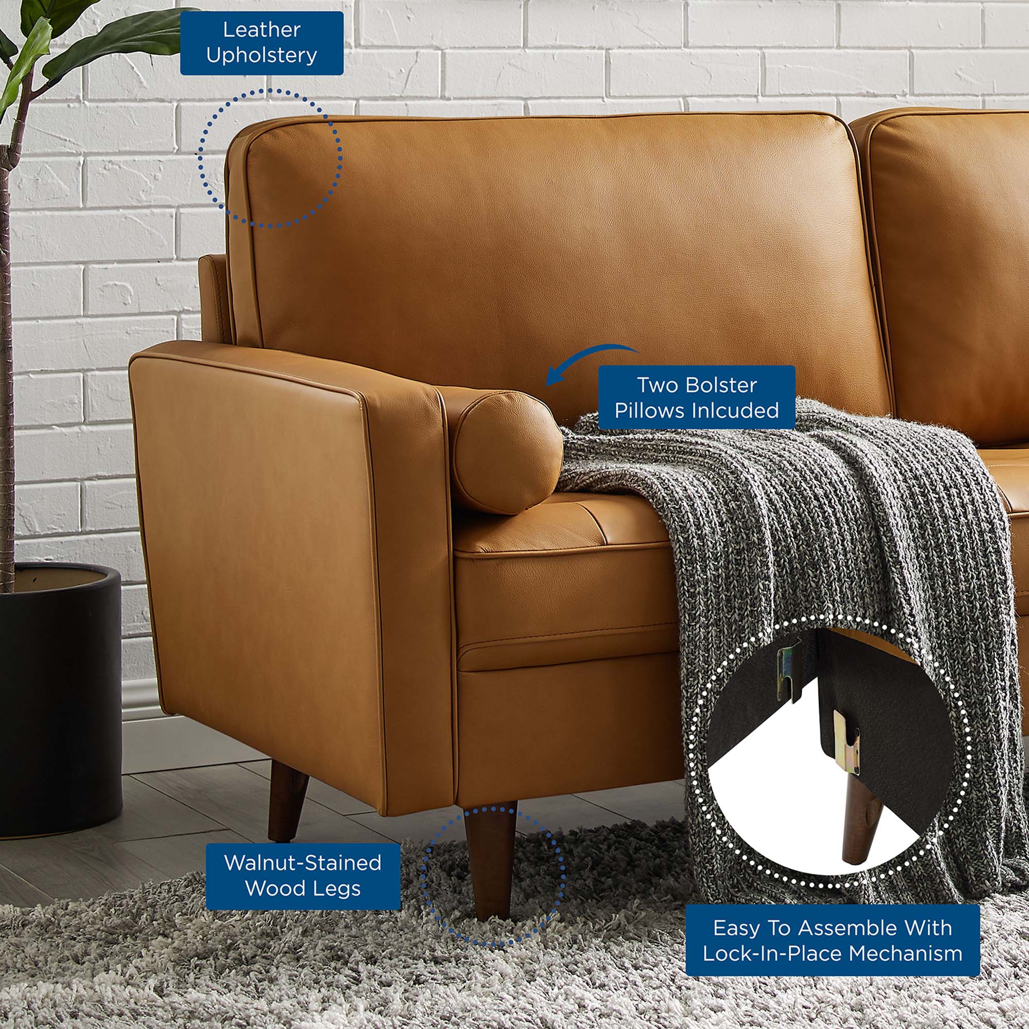 Valour Leather Sofa, Tan
