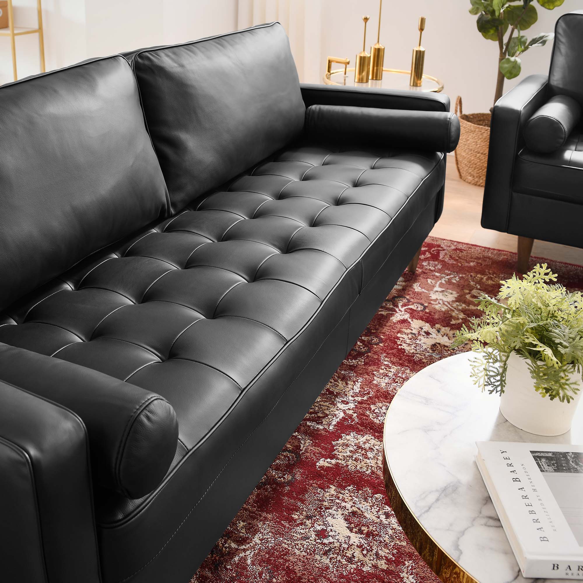 Valour 81" Leather Sofa, Black