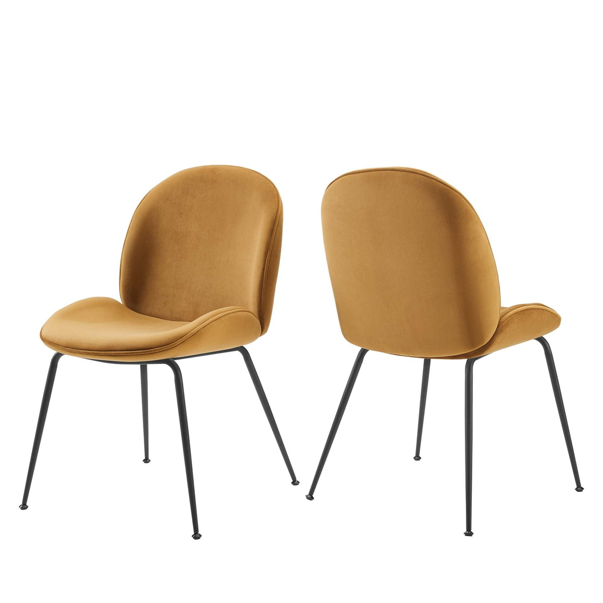 Scoop Black Powder Coated Steel Leg Performance Velvet Dining Chairs Set of 2, Cognac