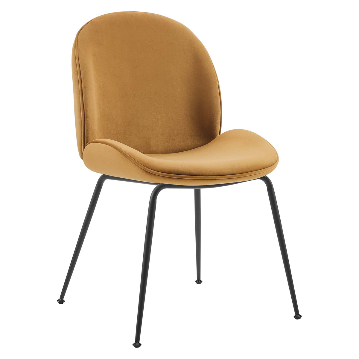 Scoop Black Powder Coated Steel Leg Performance Velvet Dining Chairs Set of 2, Cognac