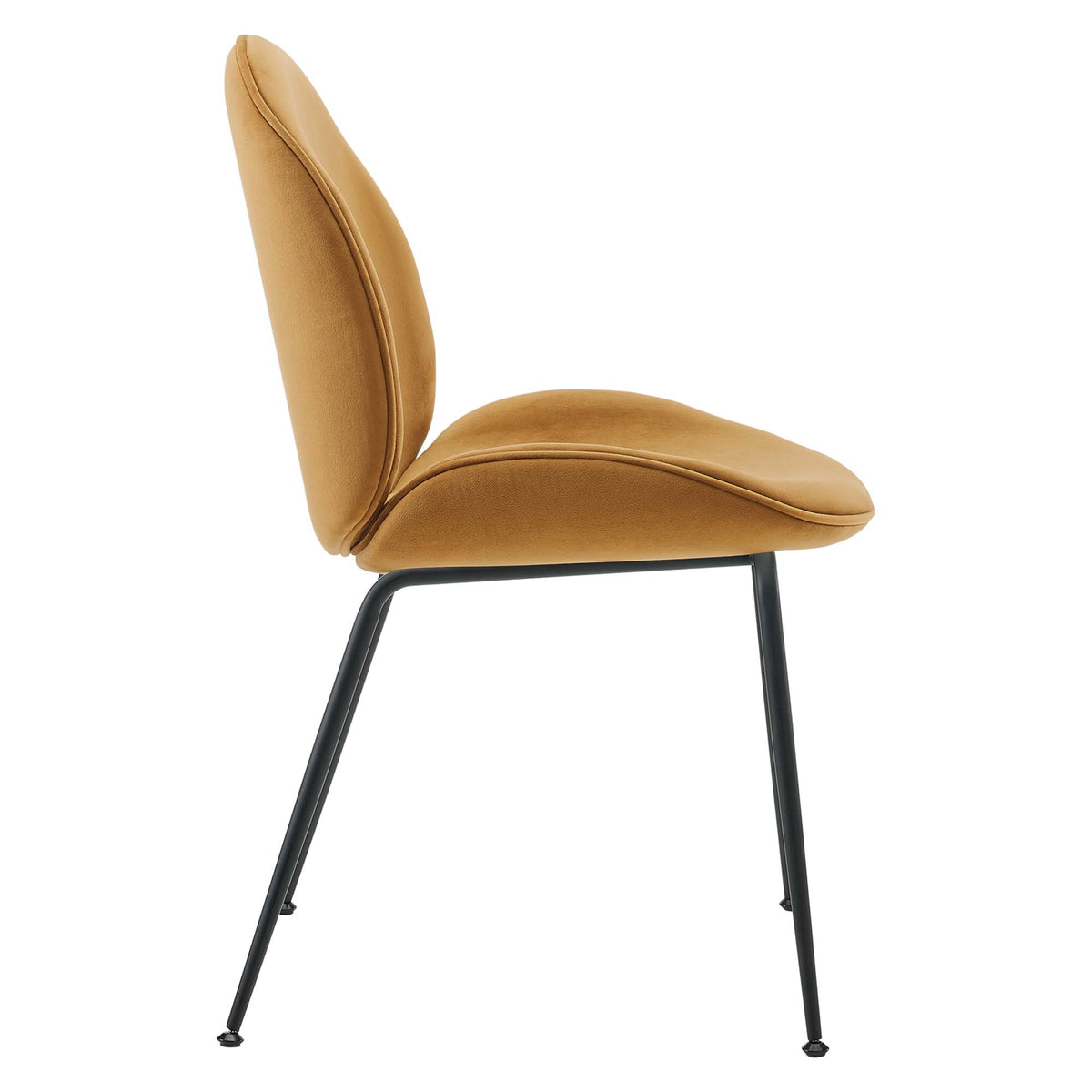 Scoop Black Powder Coated Steel Leg Performance Velvet Dining Chairs Set of 2, Cognac