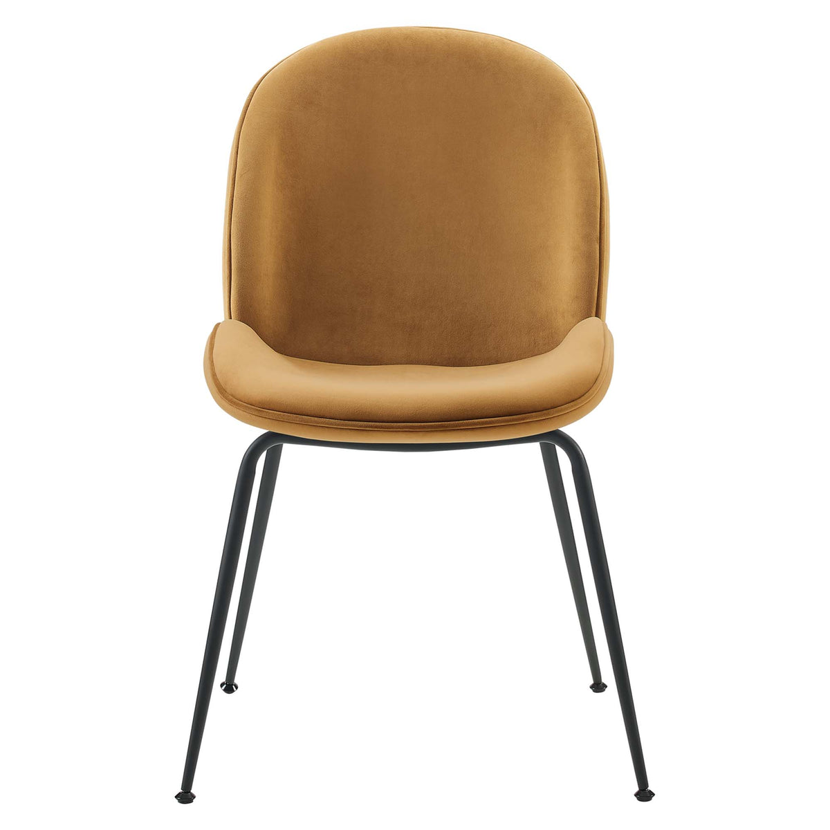 Scoop Black Powder Coated Steel Leg Performance Velvet Dining Chairs Set of 2, Cognac