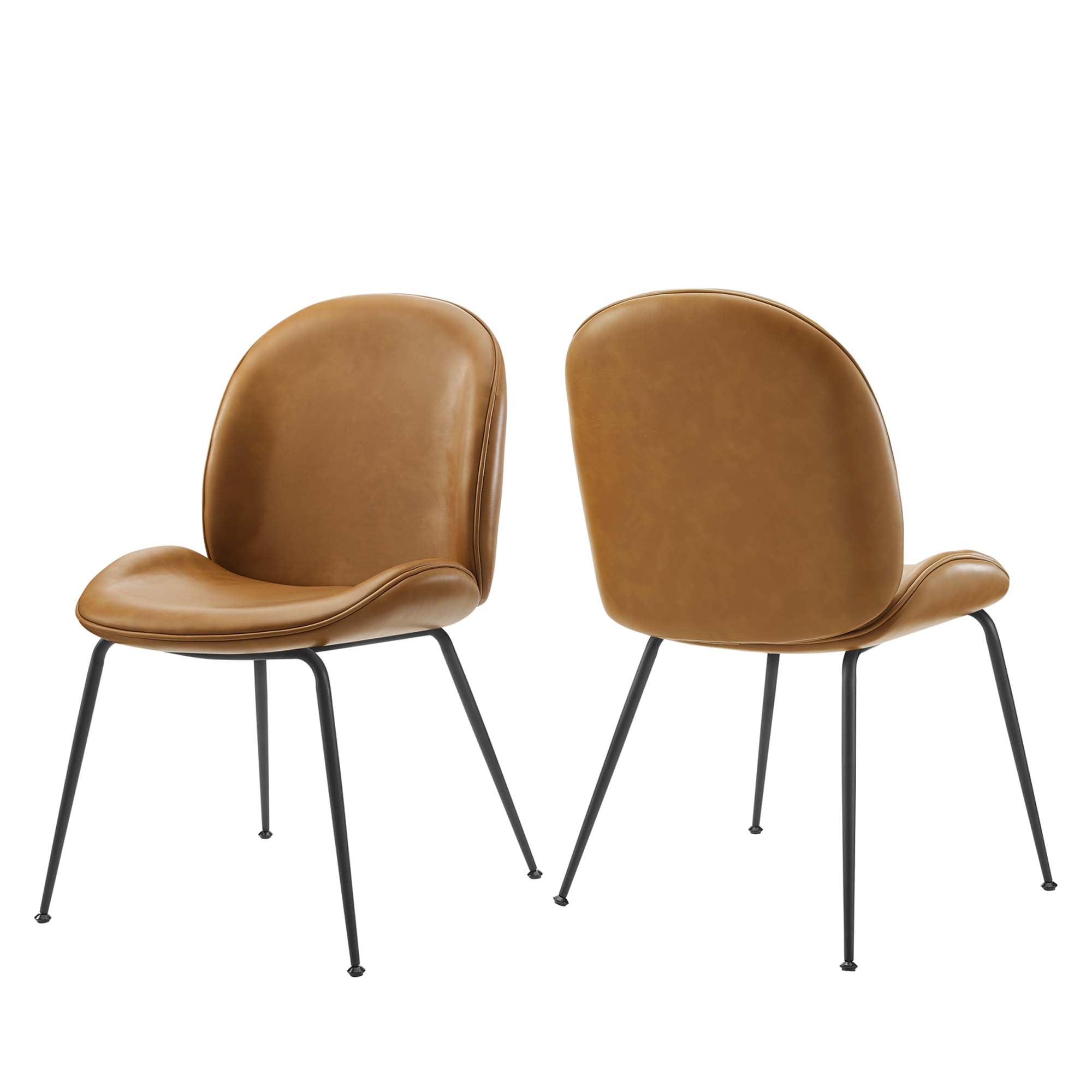 Scoop Black Powder Coated Steel Leg Vegan Leather Dining Chairs Set of 2, Tan