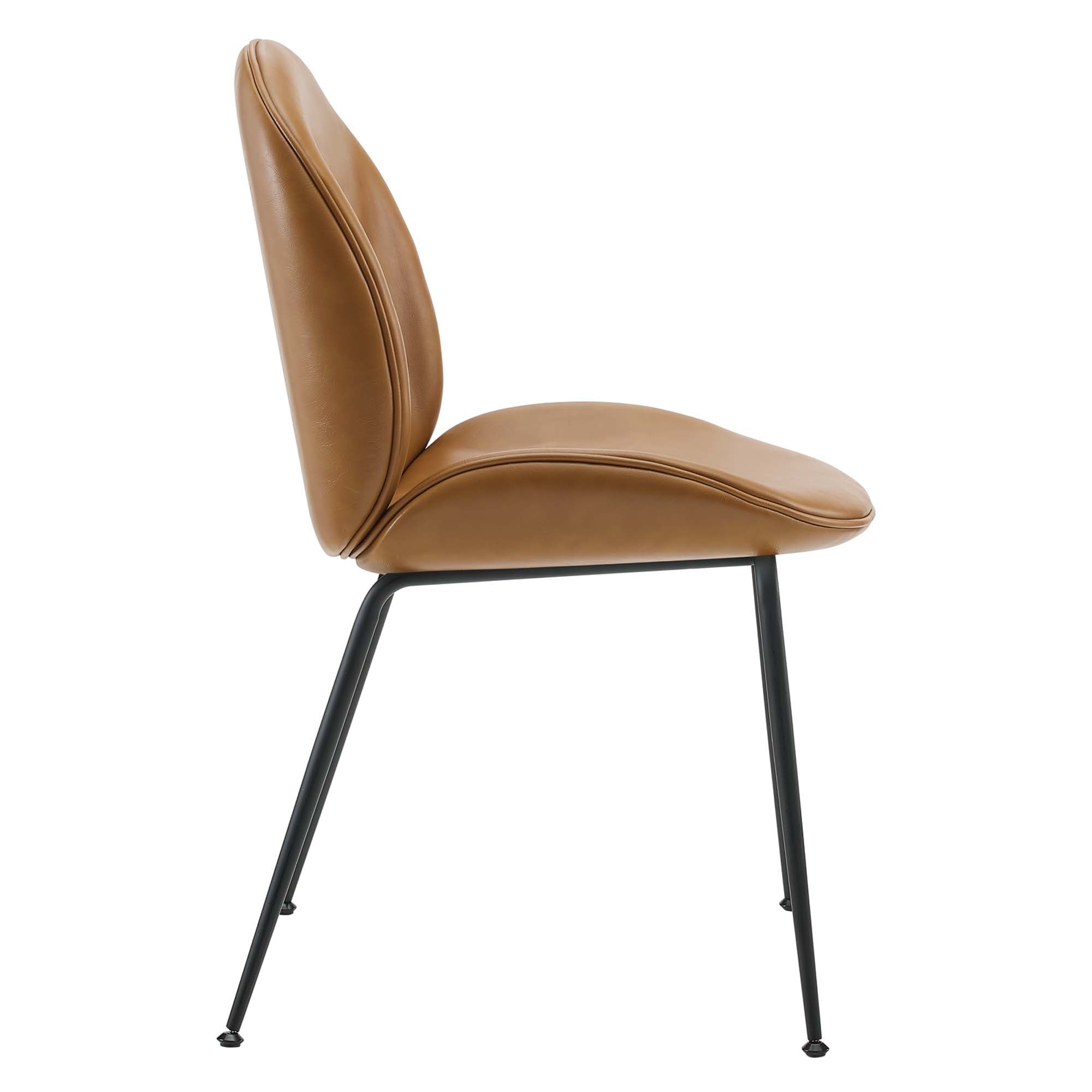 Scoop Black Powder Coated Steel Leg Vegan Leather Dining Chairs Set of 2, Tan