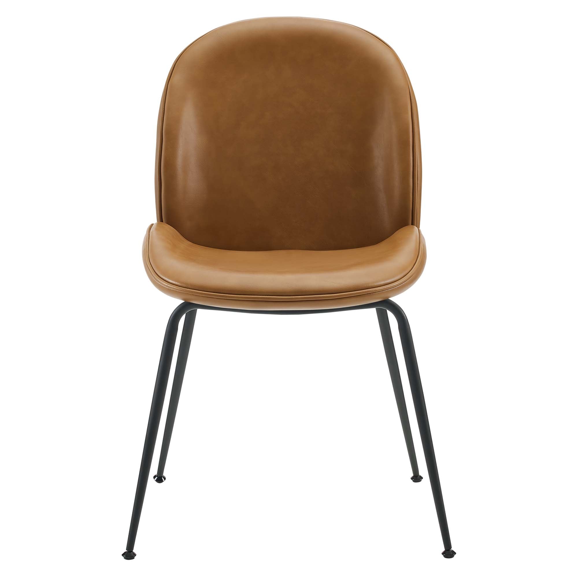 Scoop Black Powder Coated Steel Leg Vegan Leather Dining Chairs Set of 2, Tan