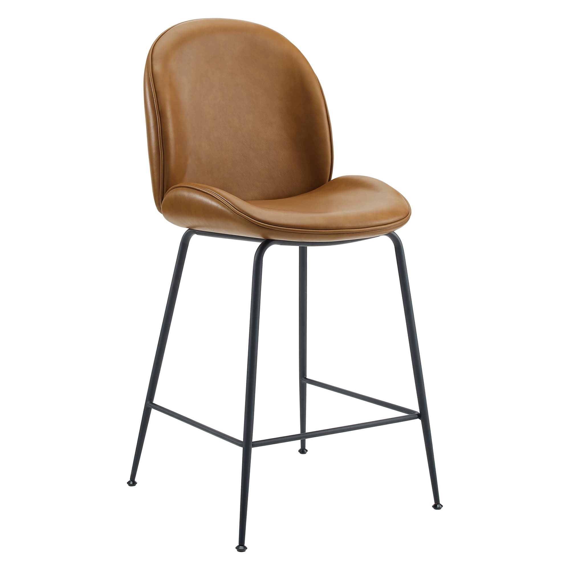 Scoop Black Powder Coated Steel Leg Vegan Leather Counter Stool, Tan