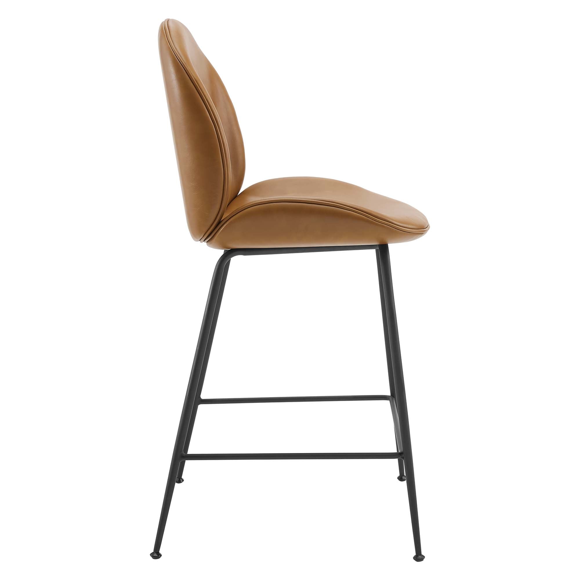 Scoop Black Powder Coated Steel Leg Vegan Leather Counter Stool, Tan