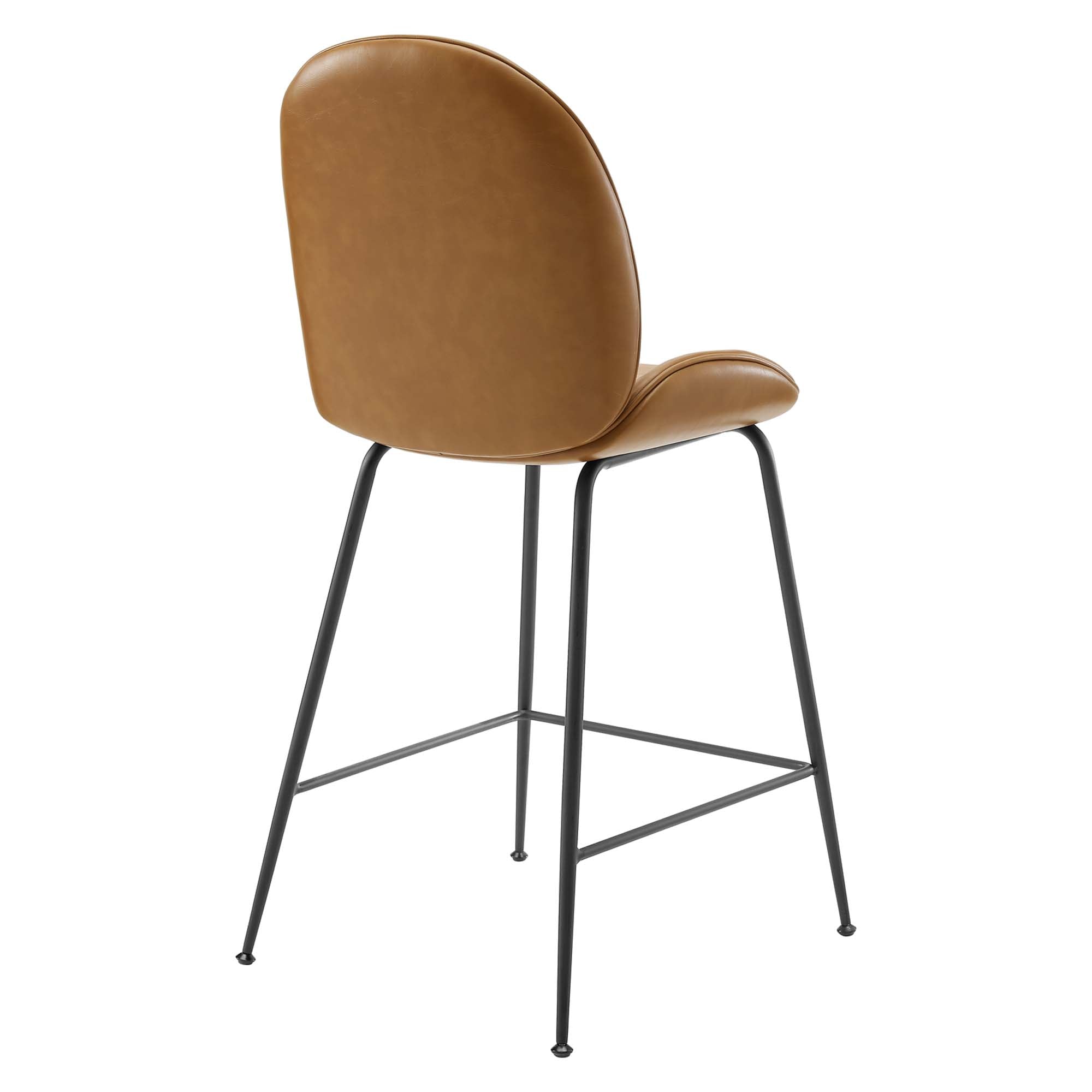 Scoop Black Powder Coated Steel Leg Vegan Leather Counter Stool, Tan