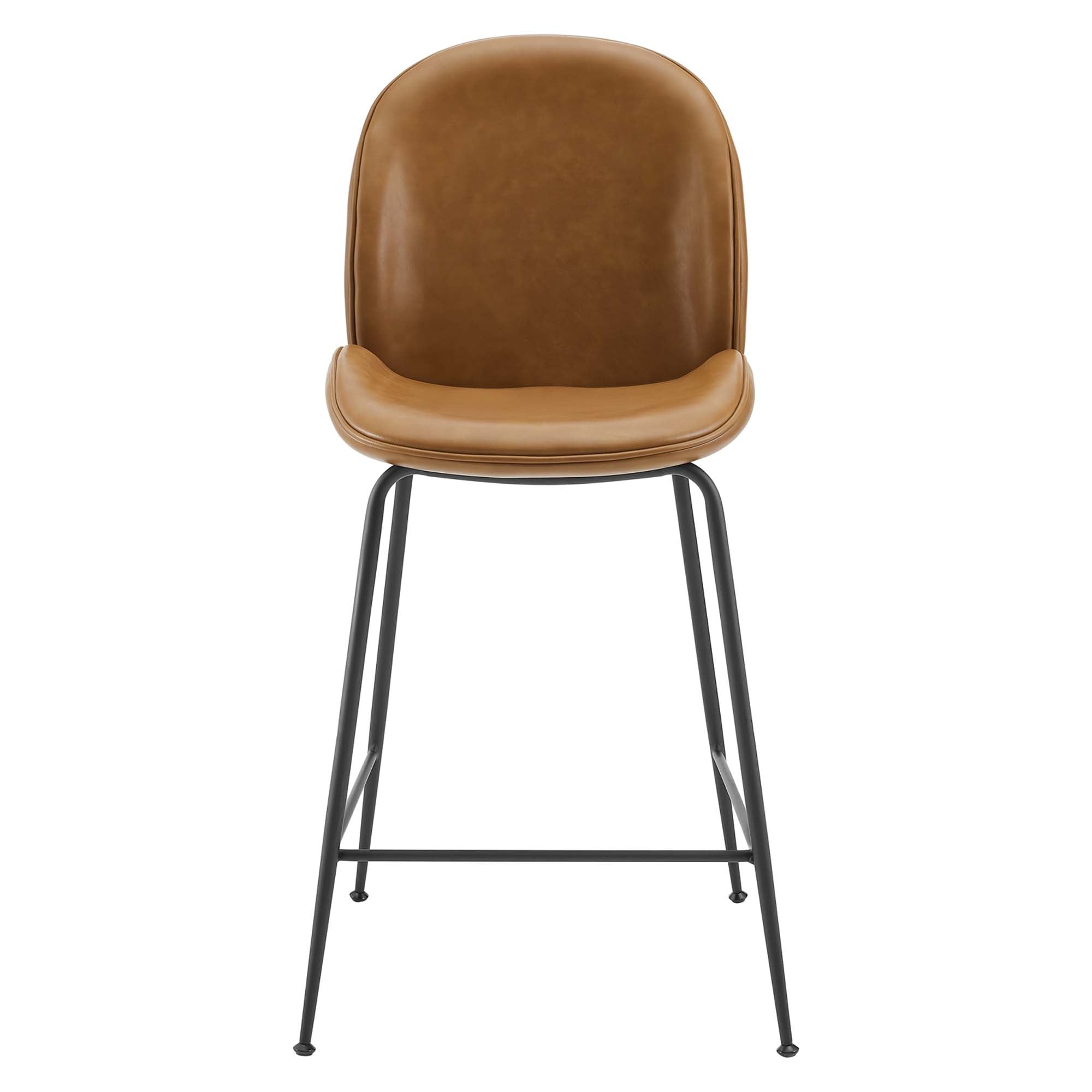 Scoop Black Powder Coated Steel Leg Vegan Leather Counter Stool, Tan