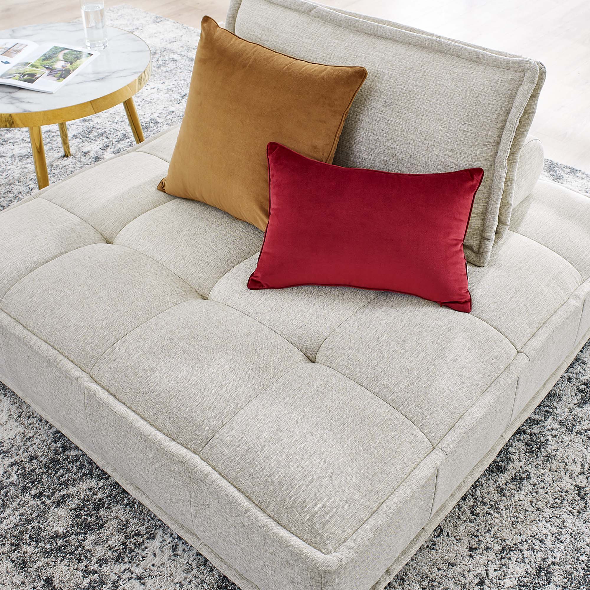 Saunter Tufted Fabric Armless Chair, Beige