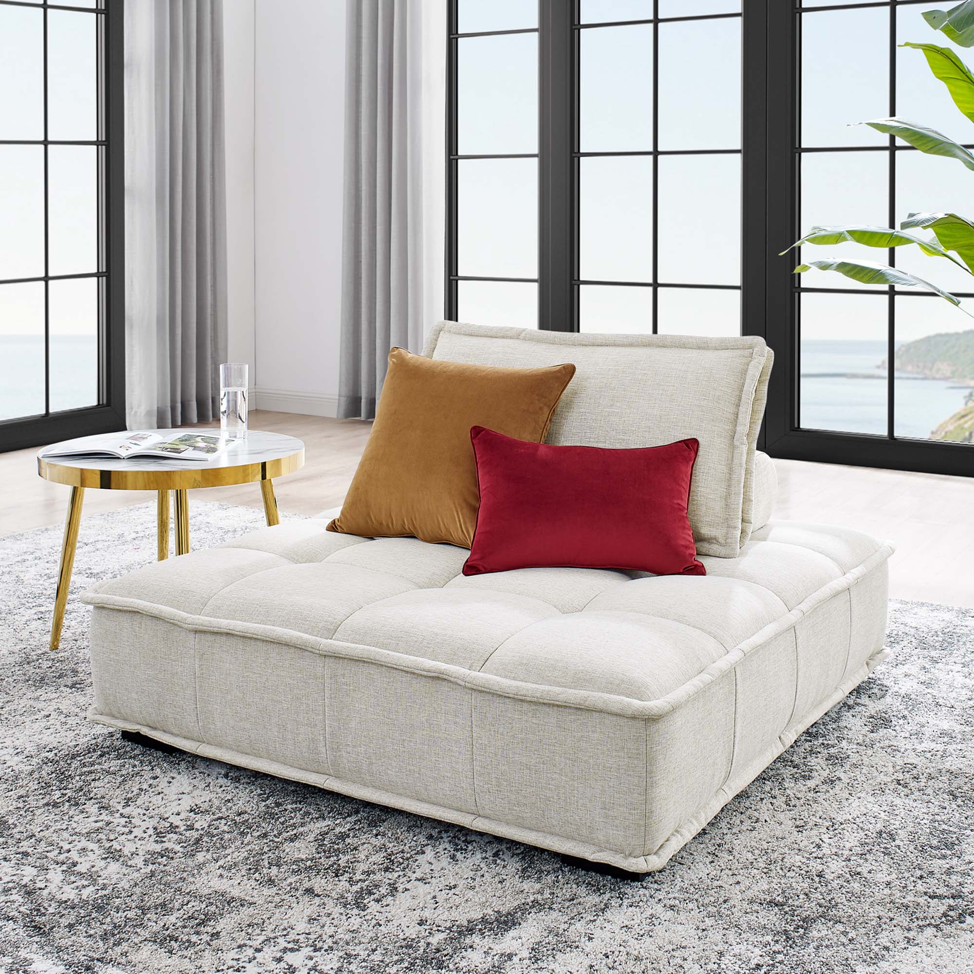 Saunter Tufted Fabric Armless Chair, Beige