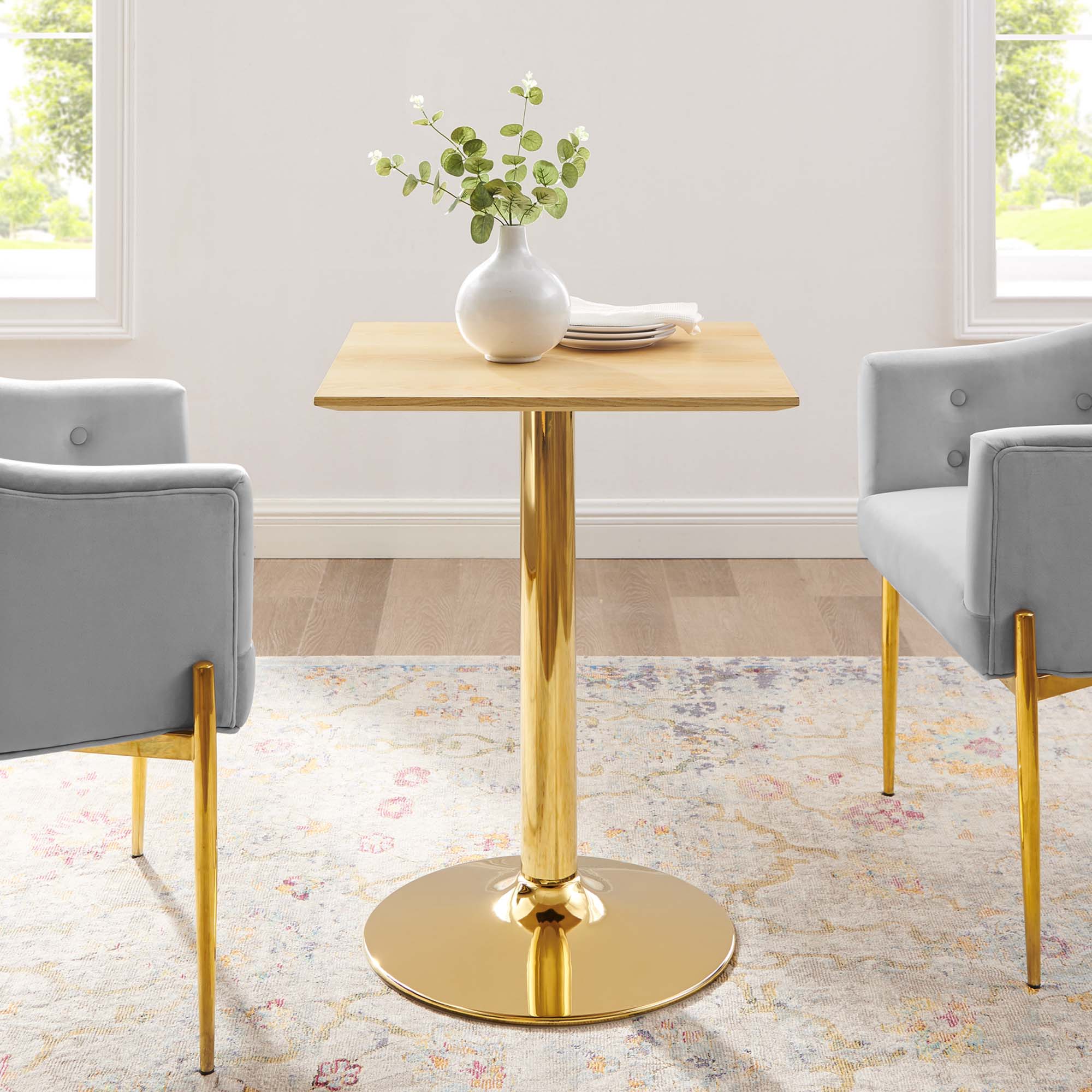 Verne 24" Square Dining Table, Gold Natural
