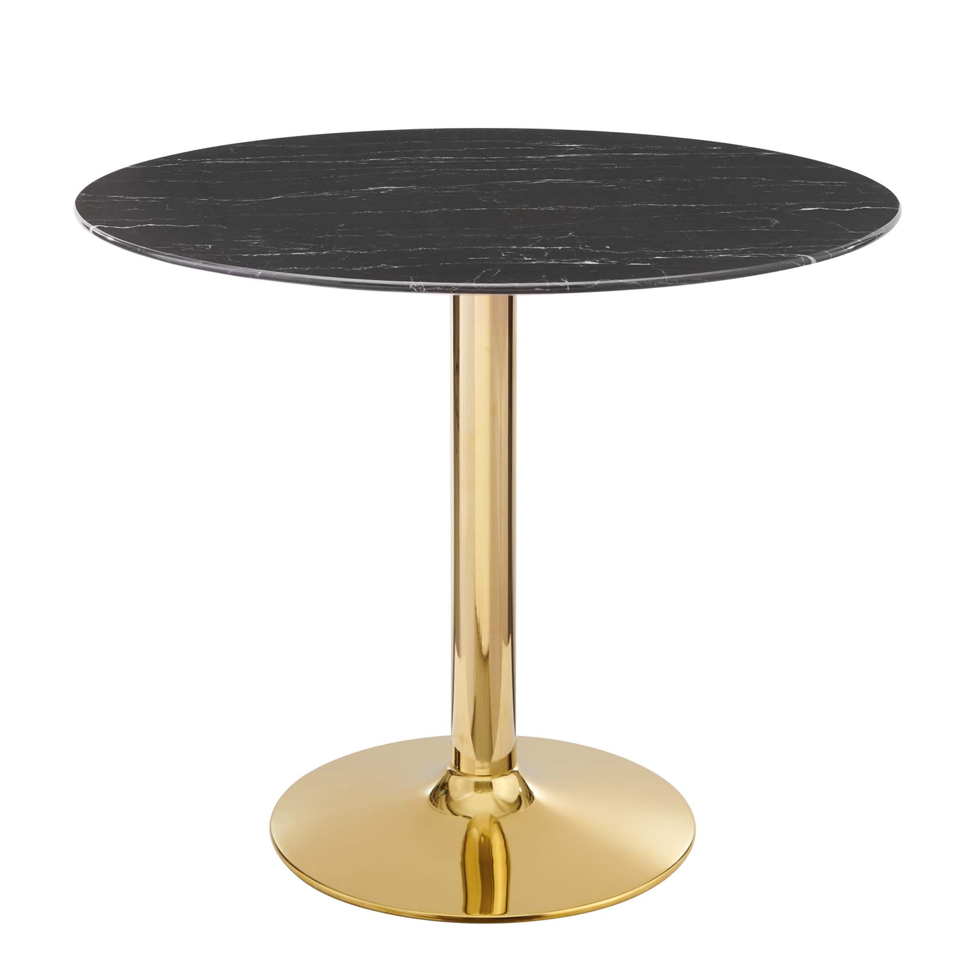 Verne 35" Artificial Marble Dining Table, Gold Black