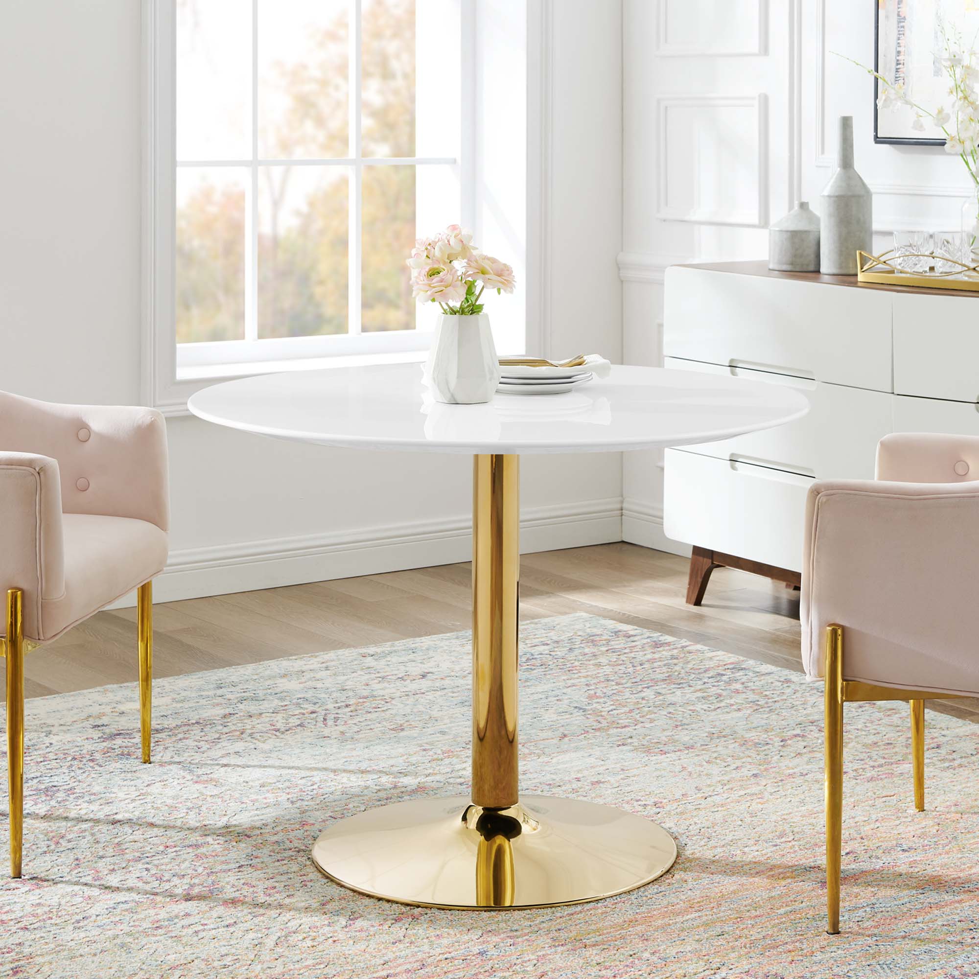 Verne 40" Dining Table, Gold White