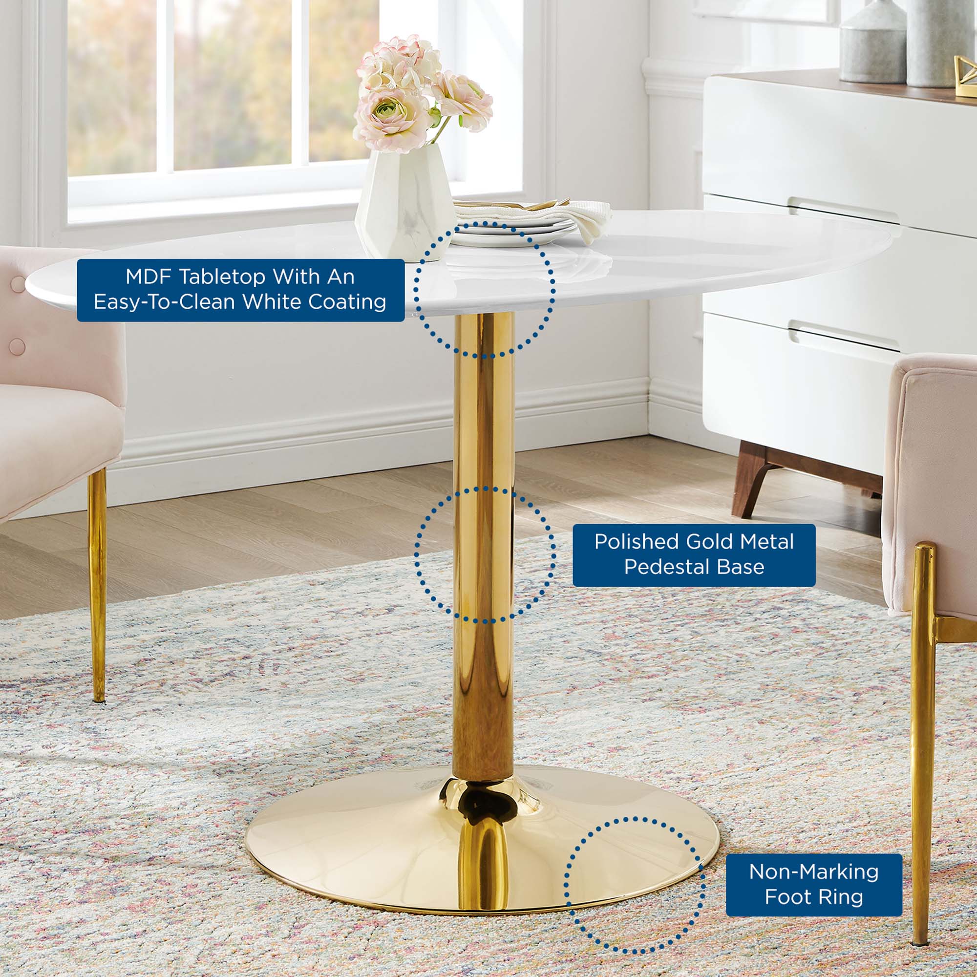 Verne 48" Oval Dining Table, Gold White