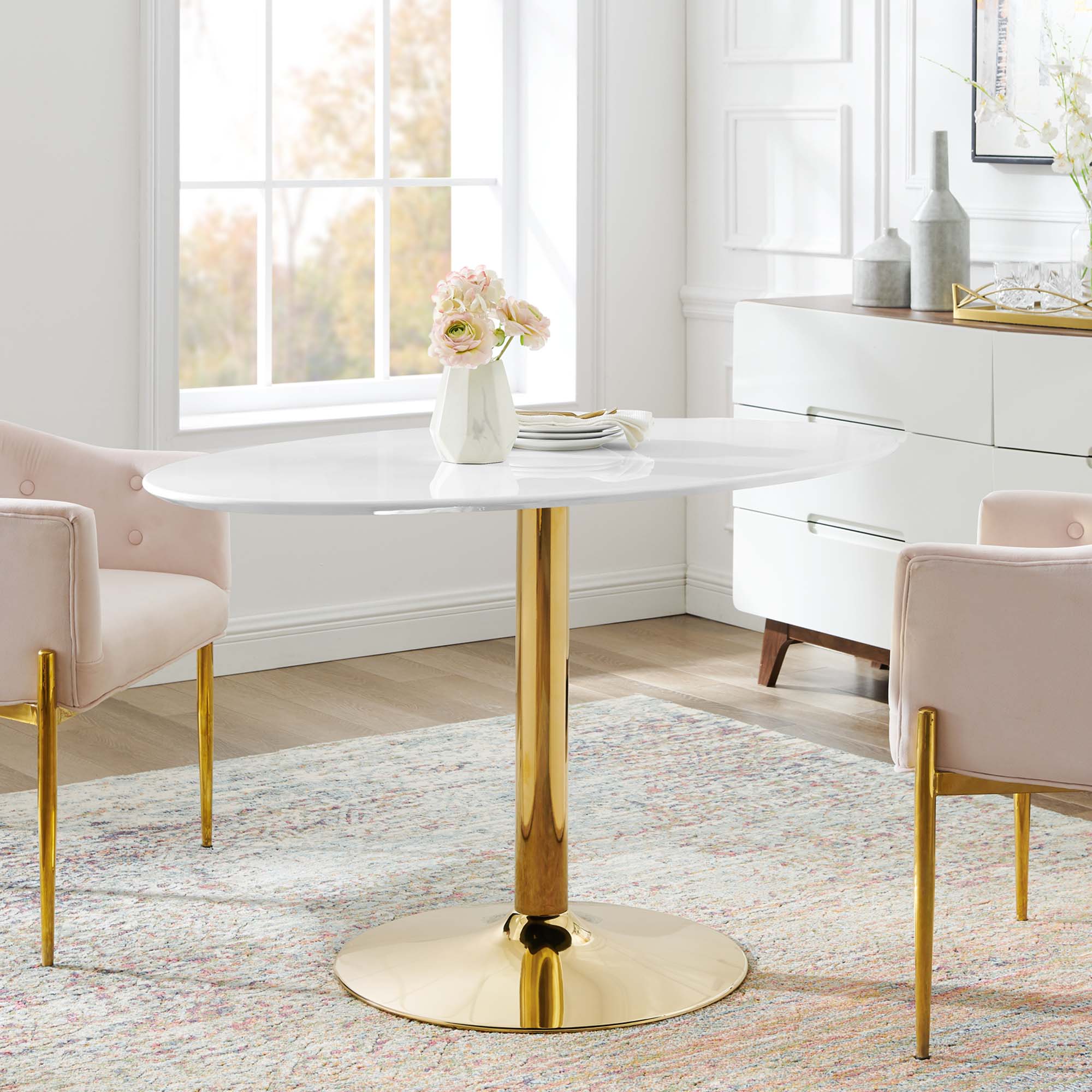 Verne 48" Oval Dining Table, Gold White