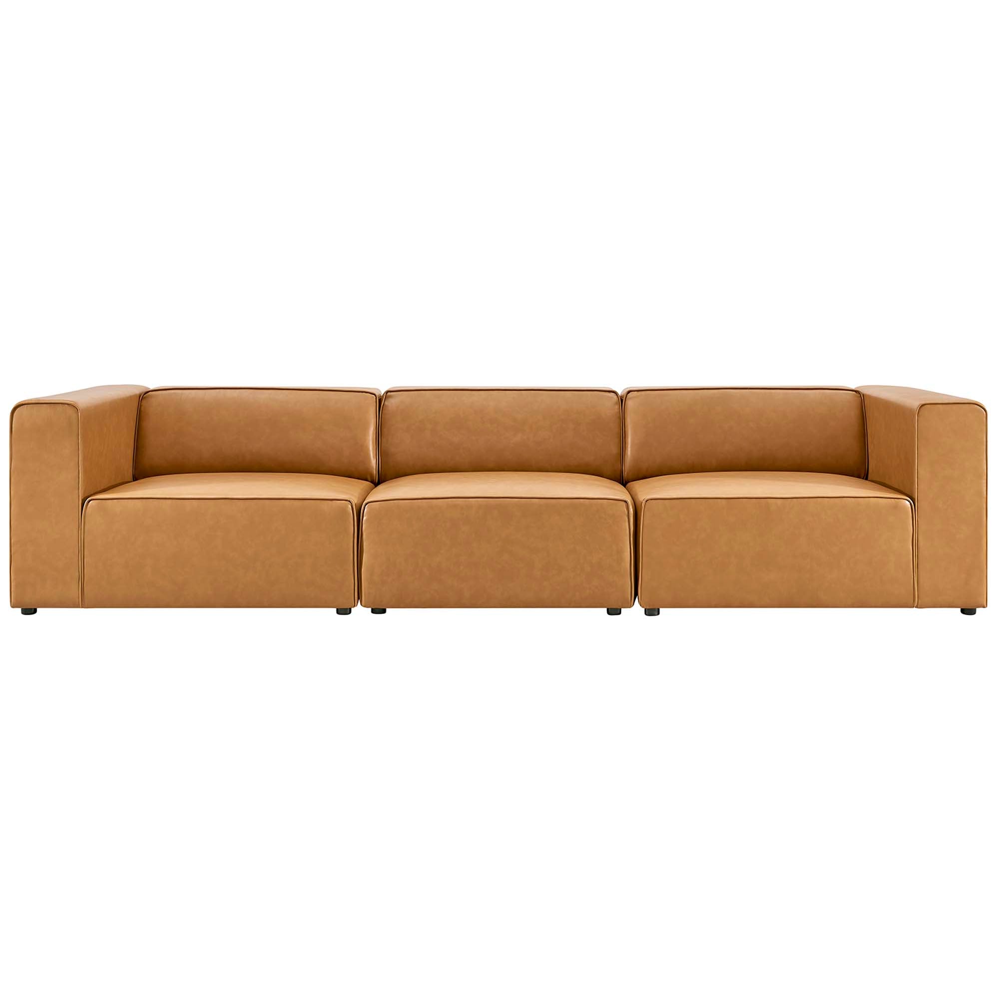 Mingle 3-Piece Vegan Leather Sectional Sofa, Tan