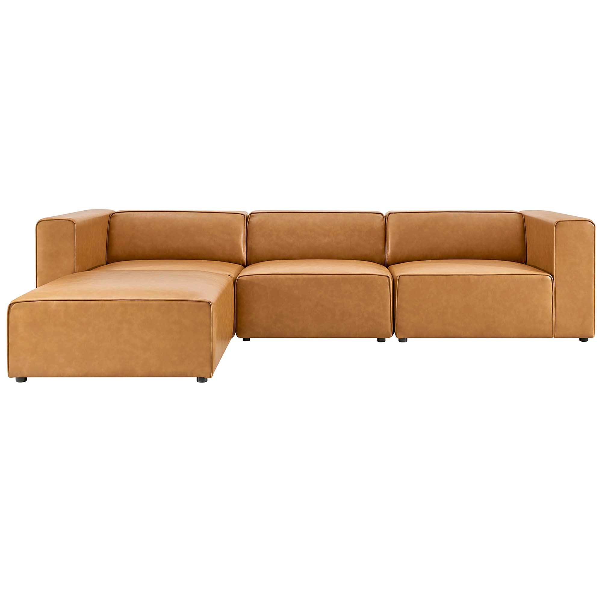Mingle Vegan Leather Sofa and Ottoman Set, Tan