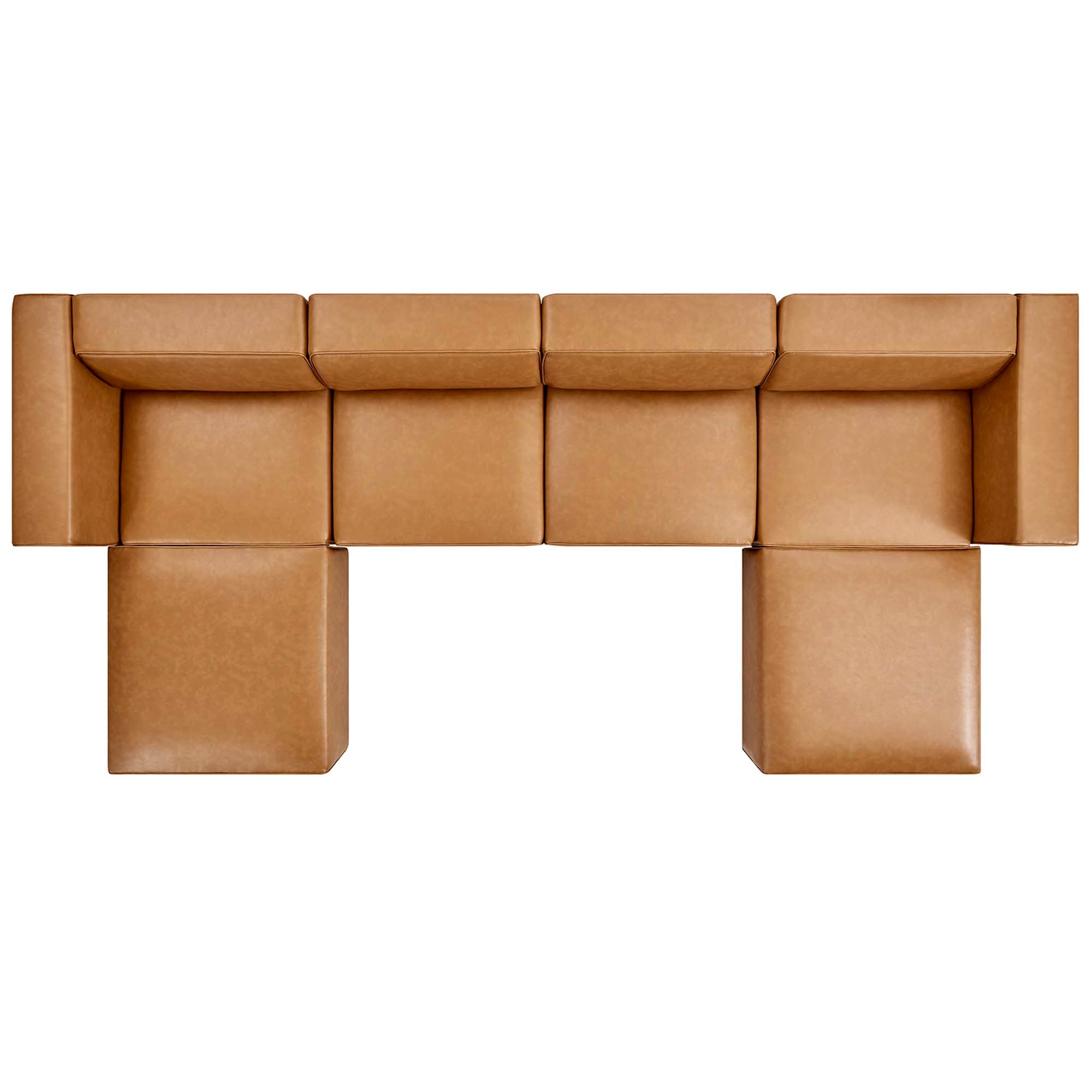 Mingle 4-Piece Vegan Leather Sofa and 2 Ottomans Set, Tan