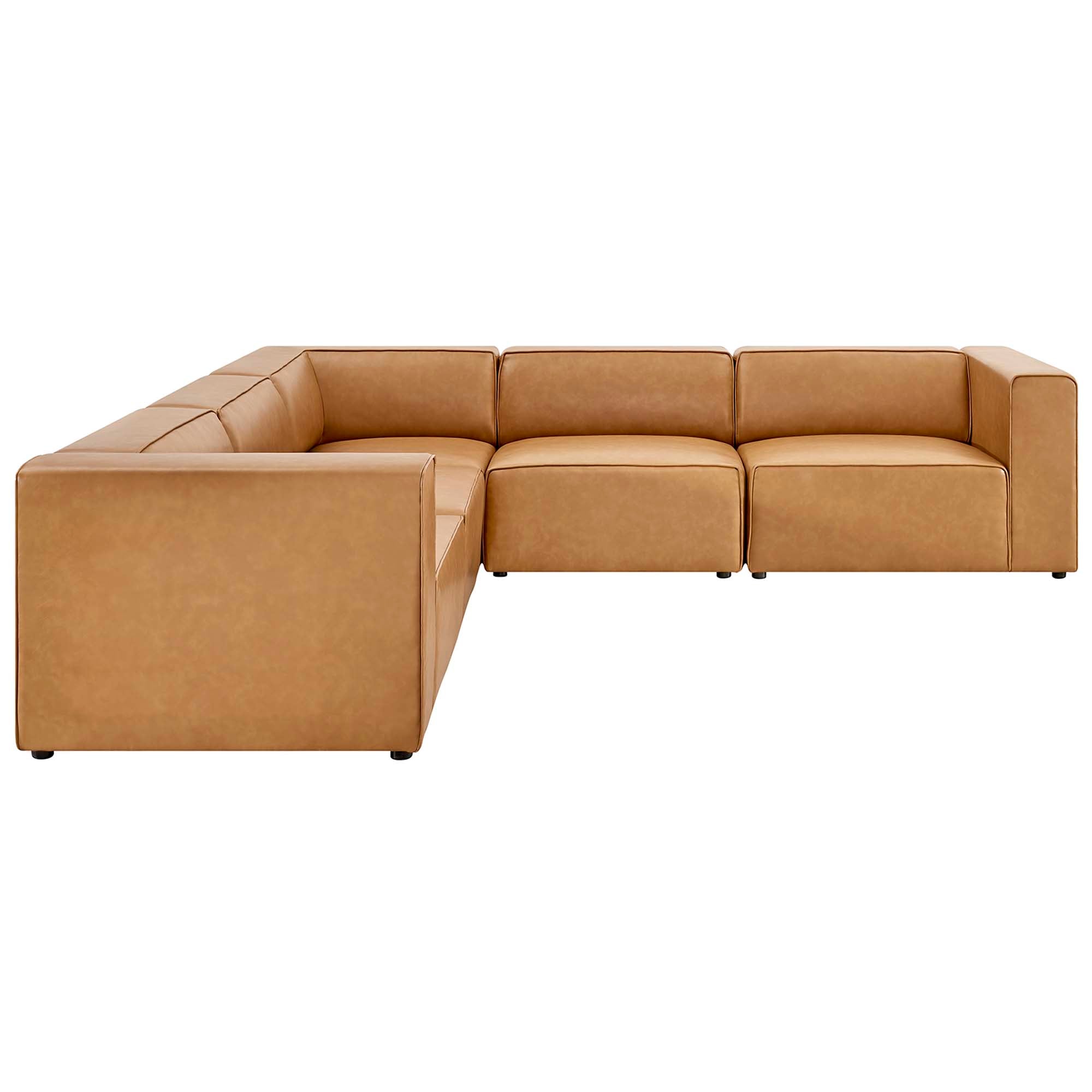 Mingle 5-Piece Vegan Leather Sectional Sofa, Tan