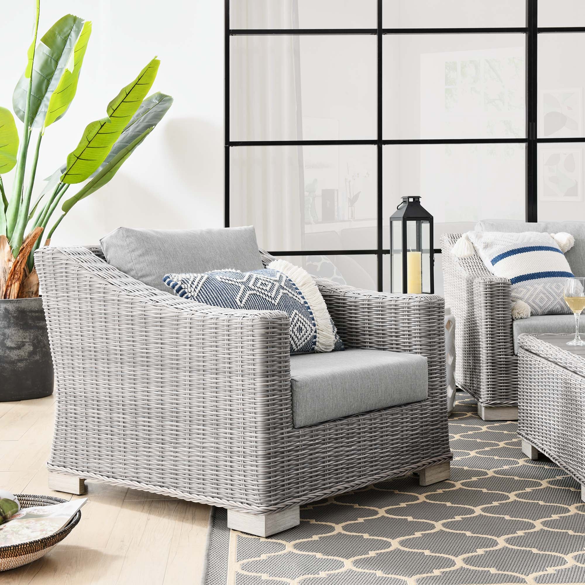 Conway Outdoor Patio Wicker Rattan Armchair, Light Gray Gray