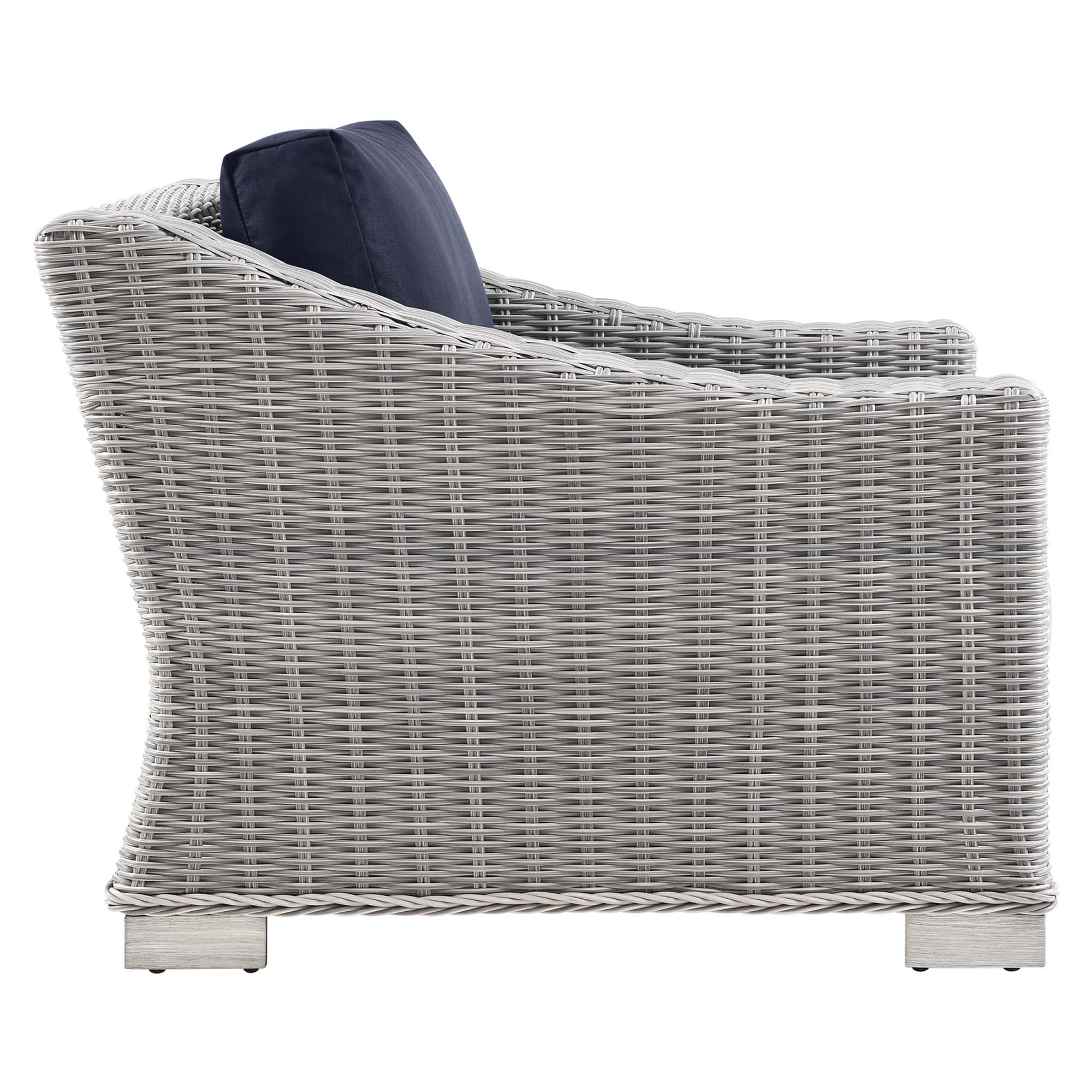 Conway Outdoor Patio Wicker Rattan Armchair, Light Gray Navy