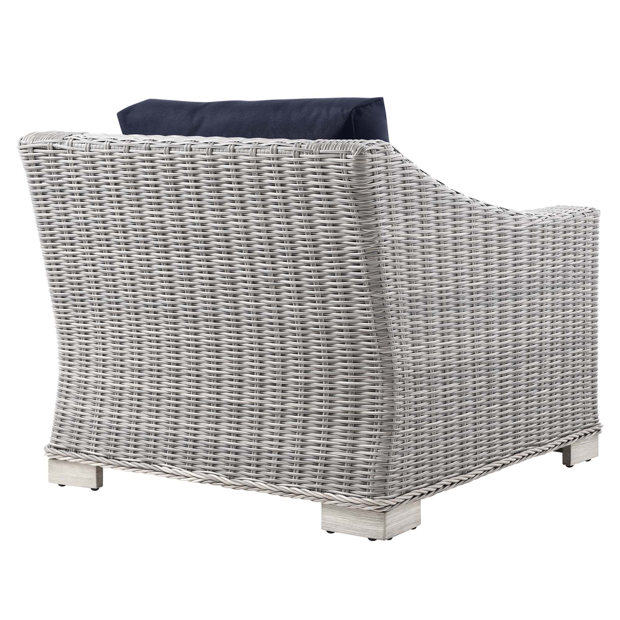 Conway Outdoor Patio Wicker Rattan Armchair, Light Gray Navy