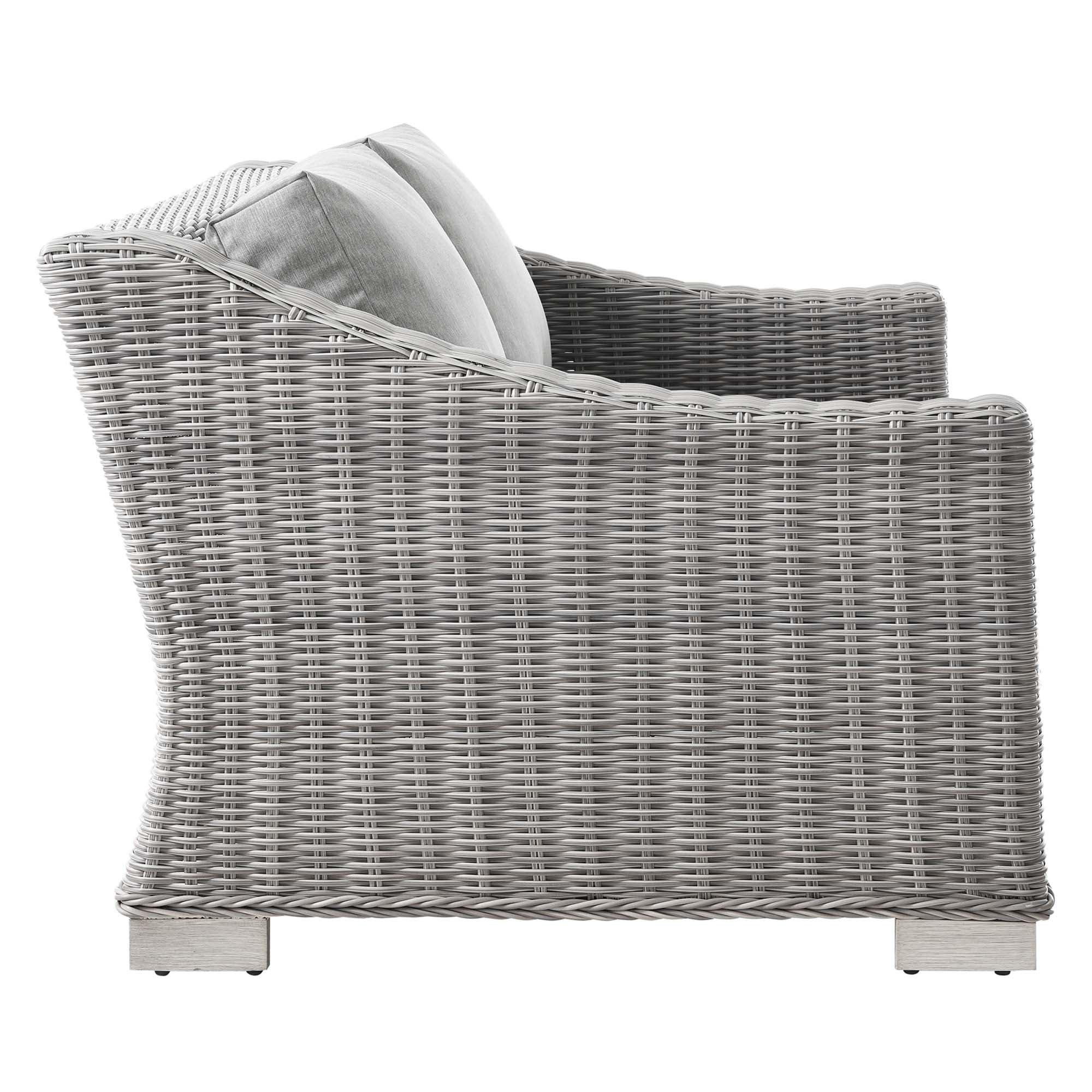 Conway Outdoor Patio Wicker Rattan Loveseat, Light Gray Gray