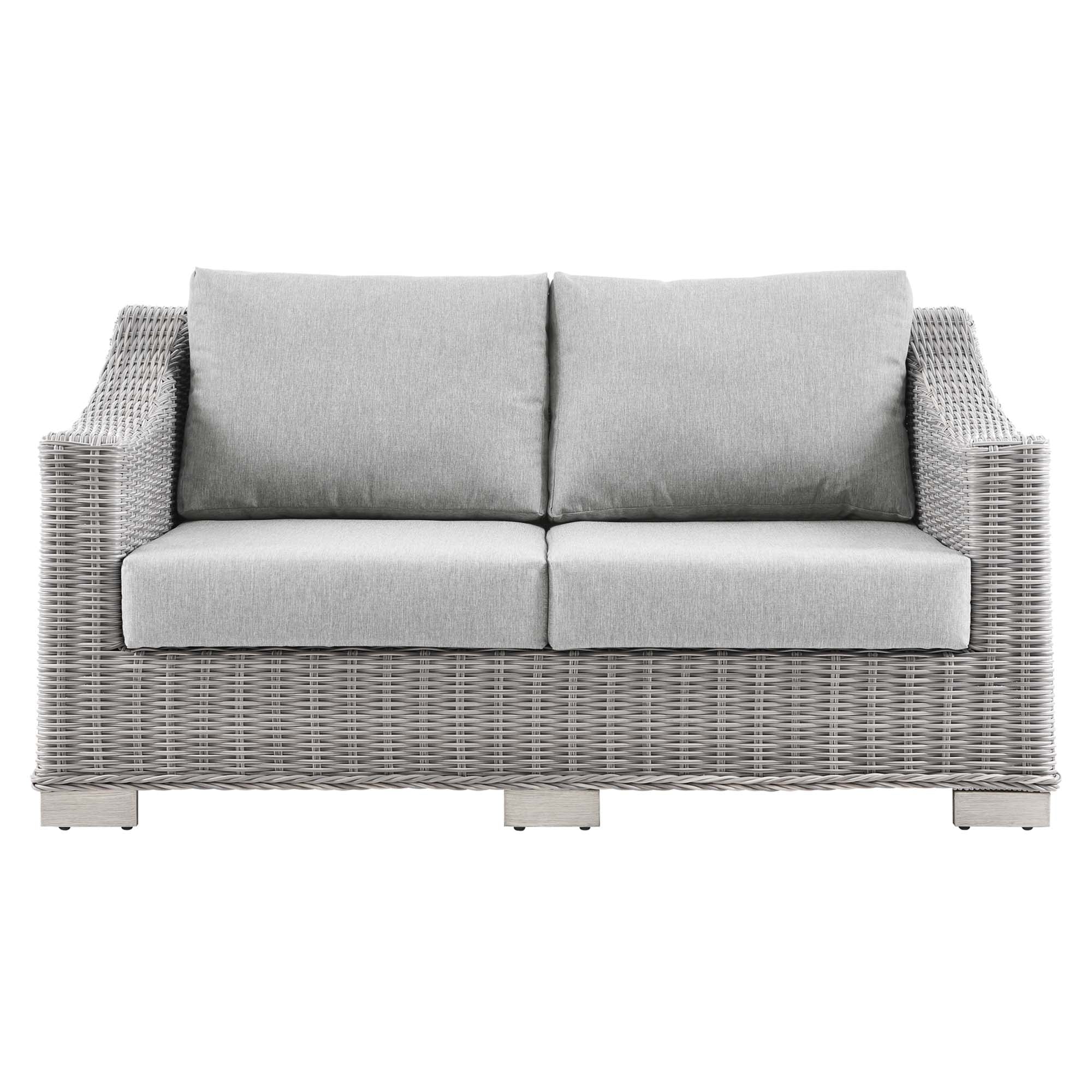 Conway Outdoor Patio Wicker Rattan Loveseat, Light Gray Gray