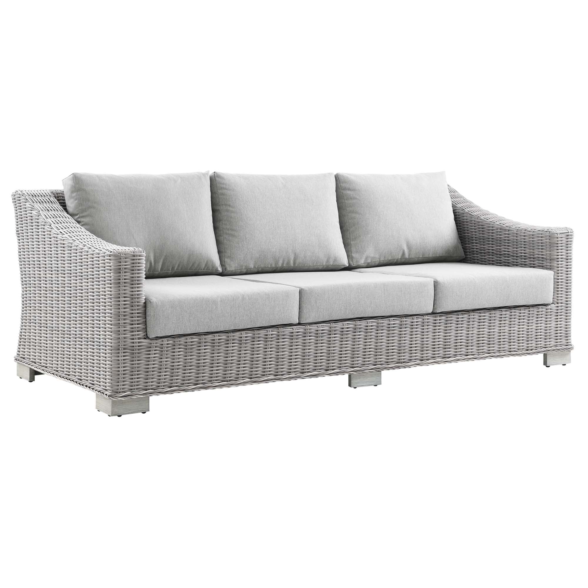 Conway Outdoor Patio Wicker Rattan Sofa, Light Gray Gray