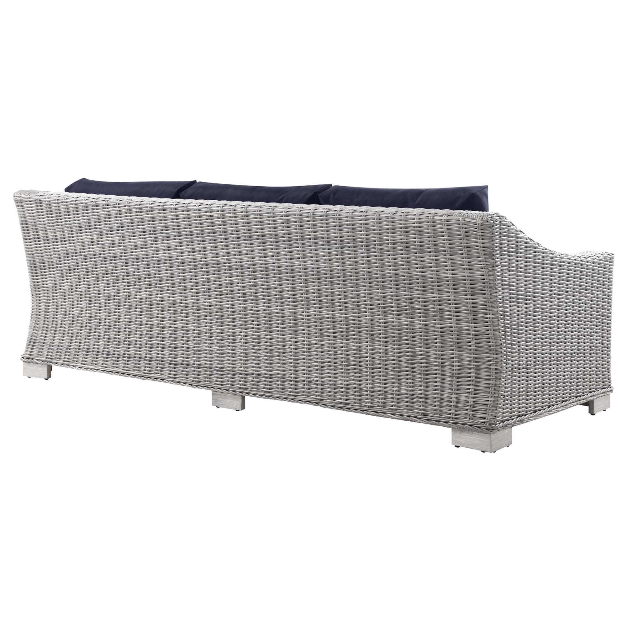 Conway Outdoor Patio Wicker Rattan Sofa, Light Gray Navy