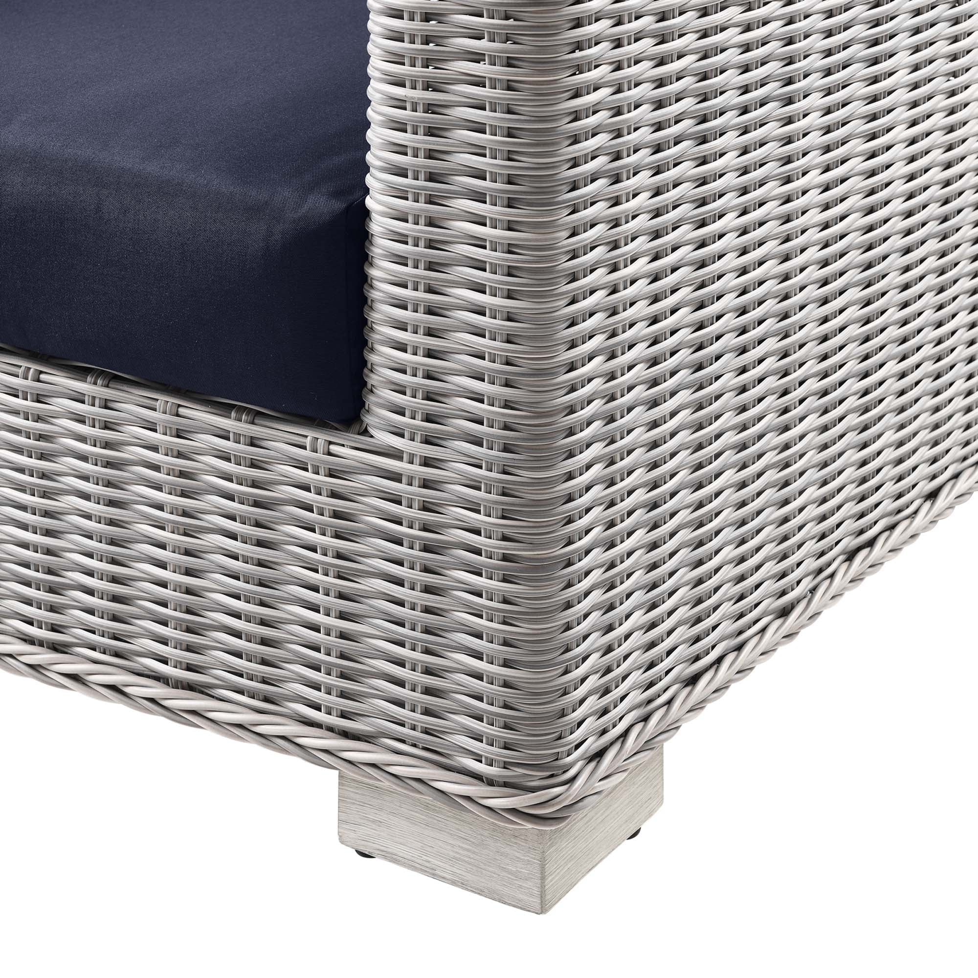 Conway Outdoor Patio Wicker Rattan Sofa, Light Gray Navy