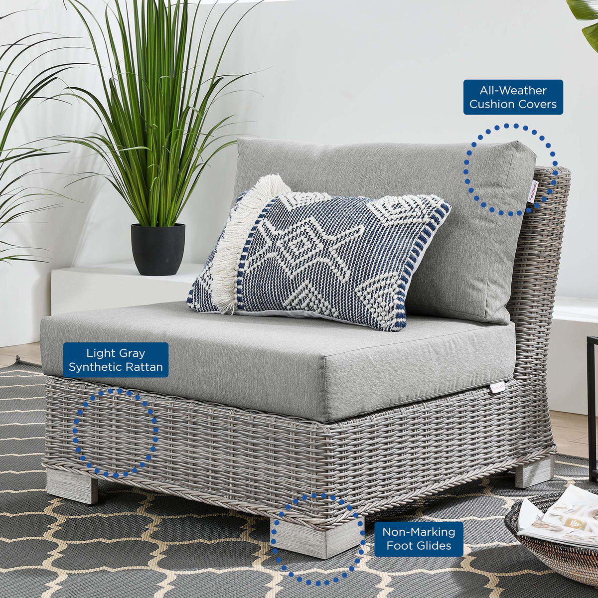 Conway Outdoor Patio Wicker Rattan Armless Chair, Light Gray Gray