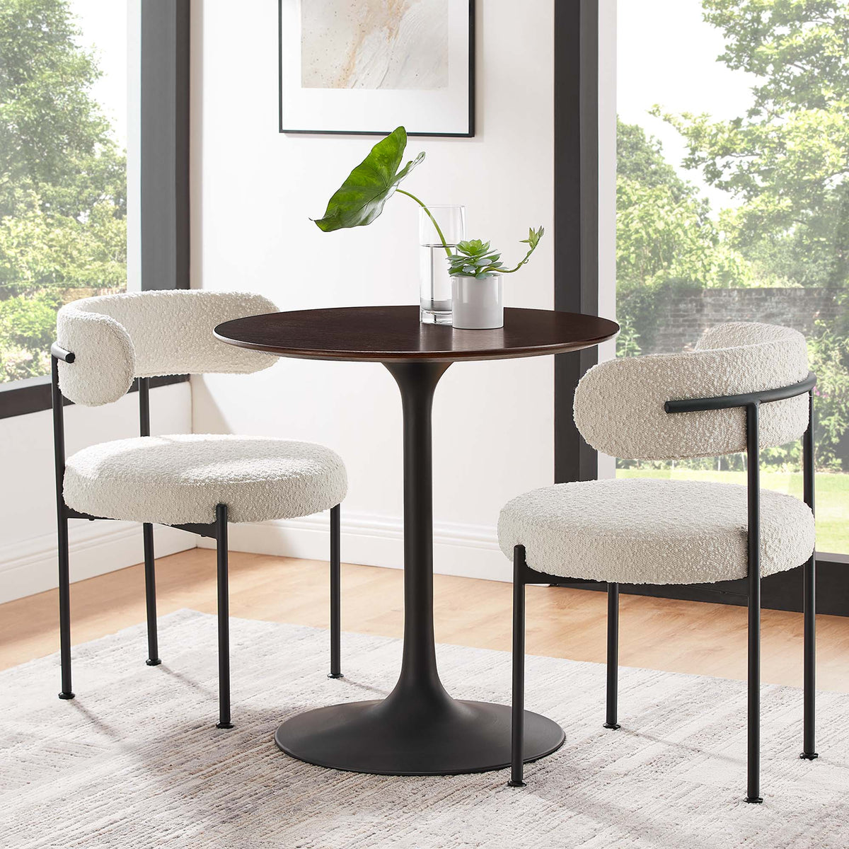 Lippa 28" Round Wood Dining Table, Black Cherry Walnut