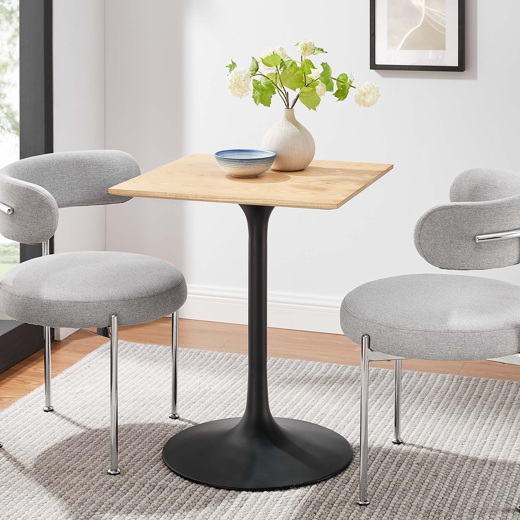 Lippa 24" Square Wood Dining Table, Black Natural