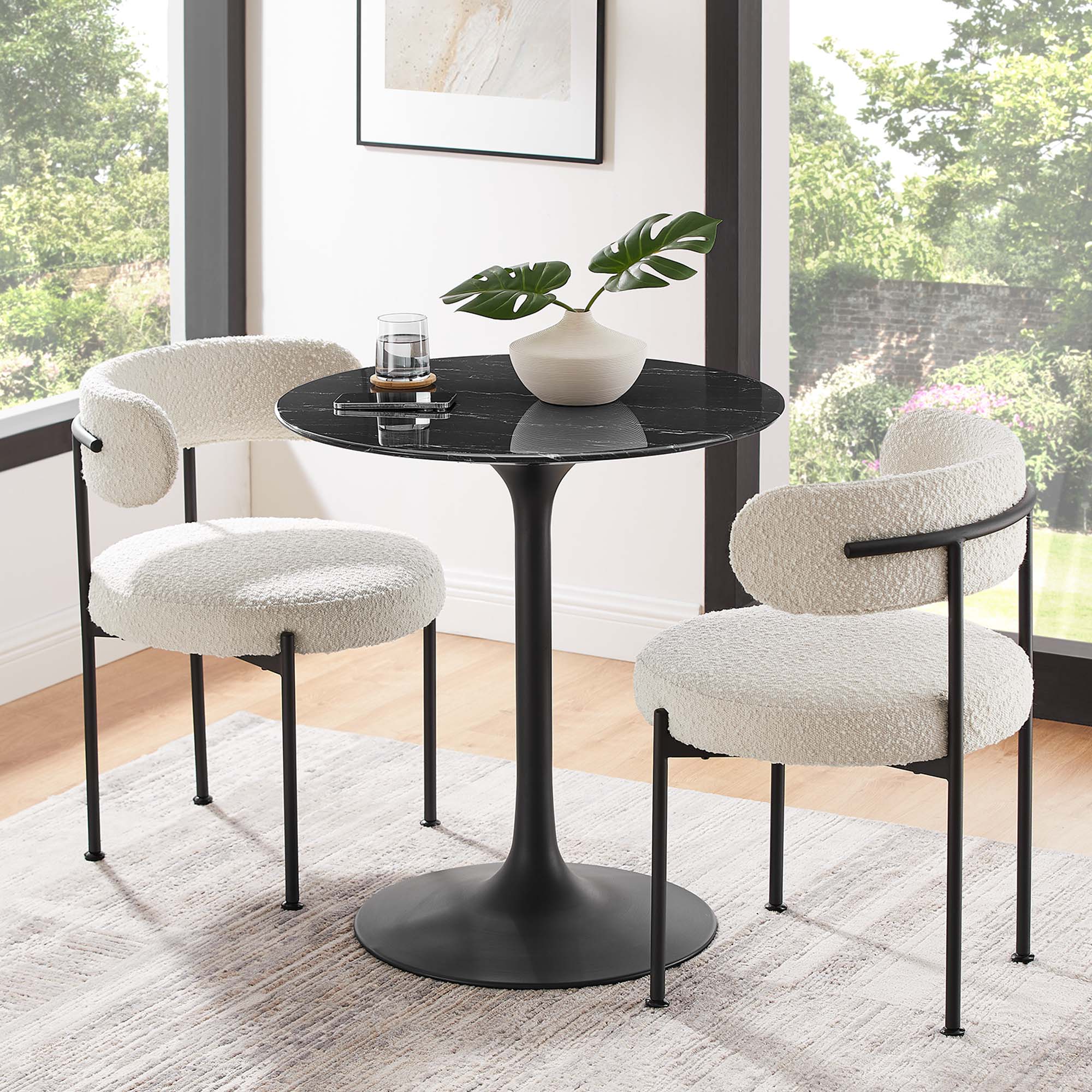 Lippa 28" Round Faux Marble Dining Table, Black Black