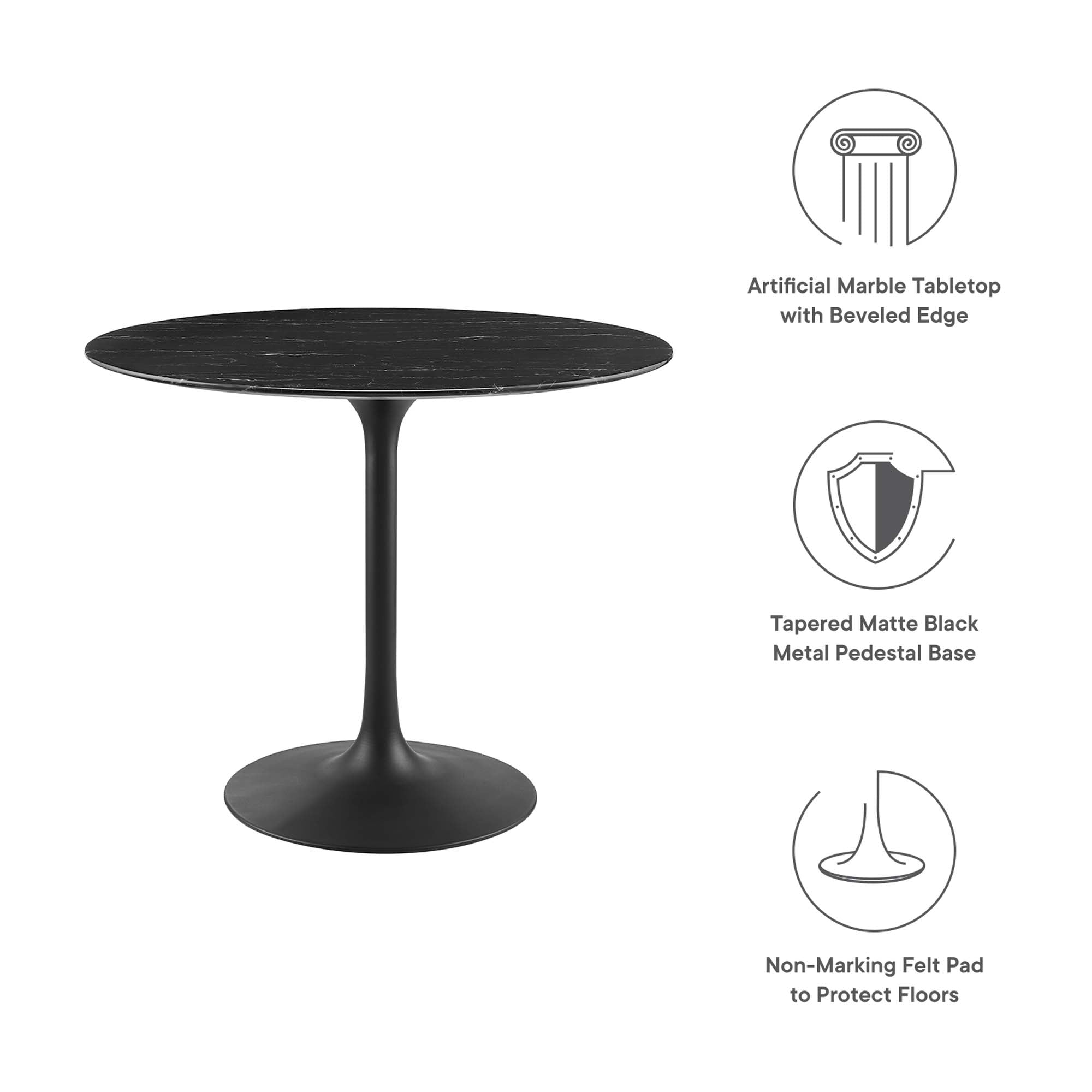 Lippa 36" Round Faux Marble Dining Table, Black Black