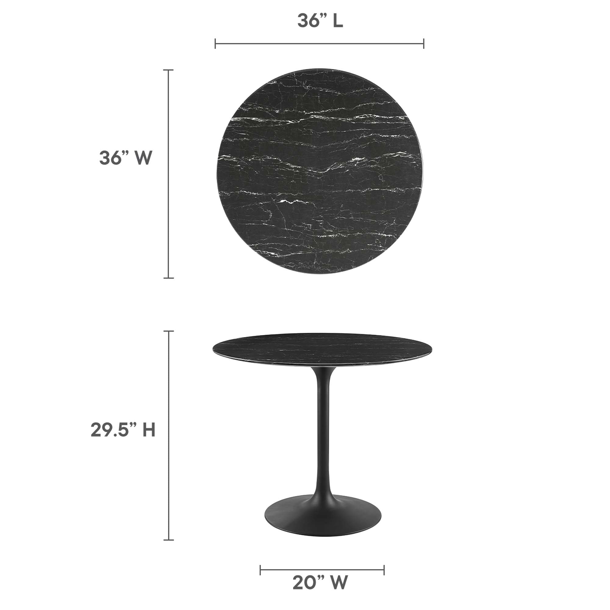 Lippa 36" Round Faux Marble Dining Table, Black Black