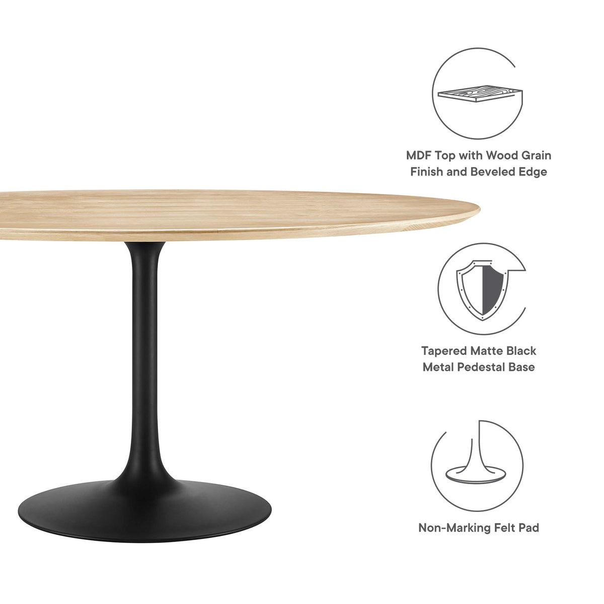 Lippa 60" Round Wood Dining Table, Black Natural