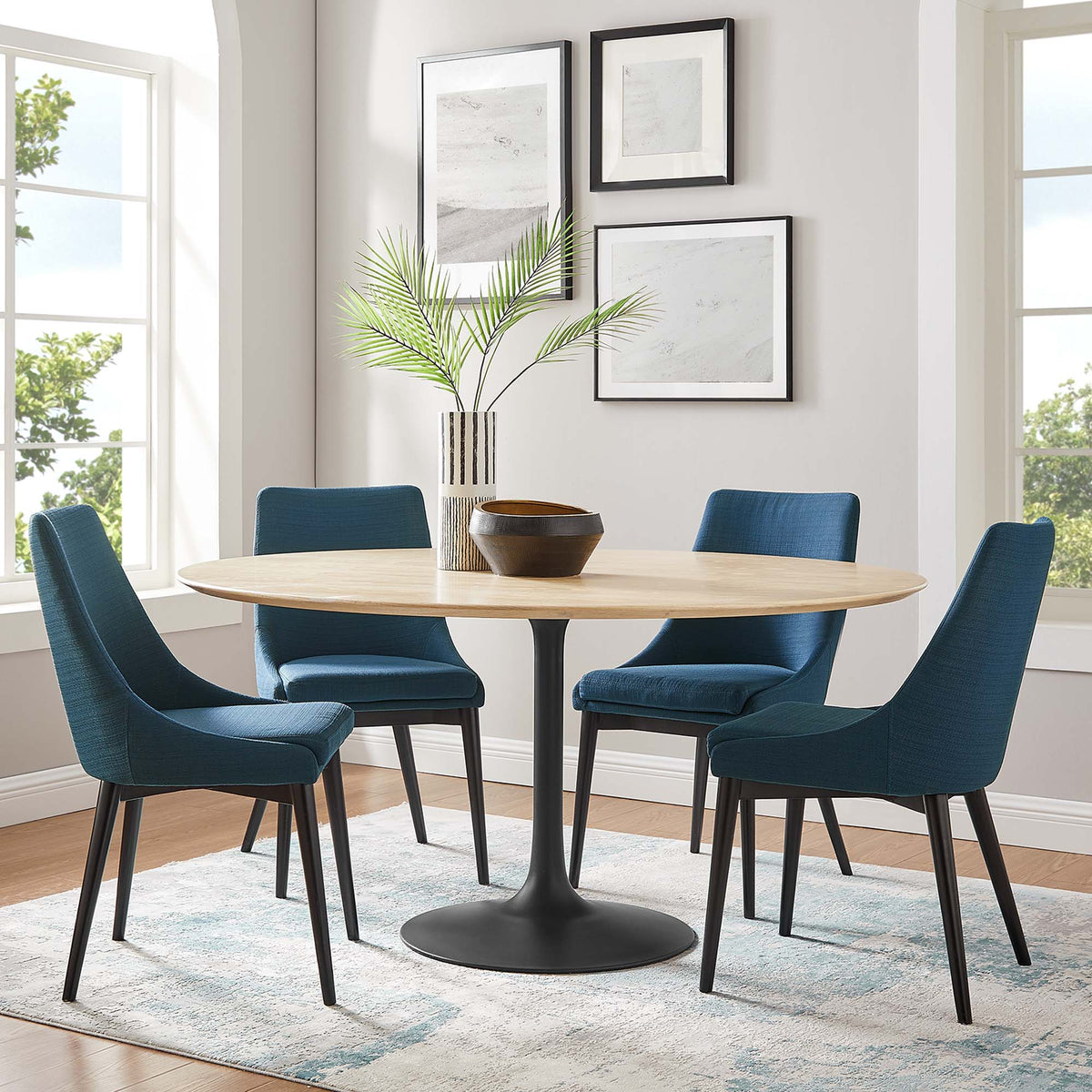 Lippa 60" Round Wood Dining Table, Black Natural